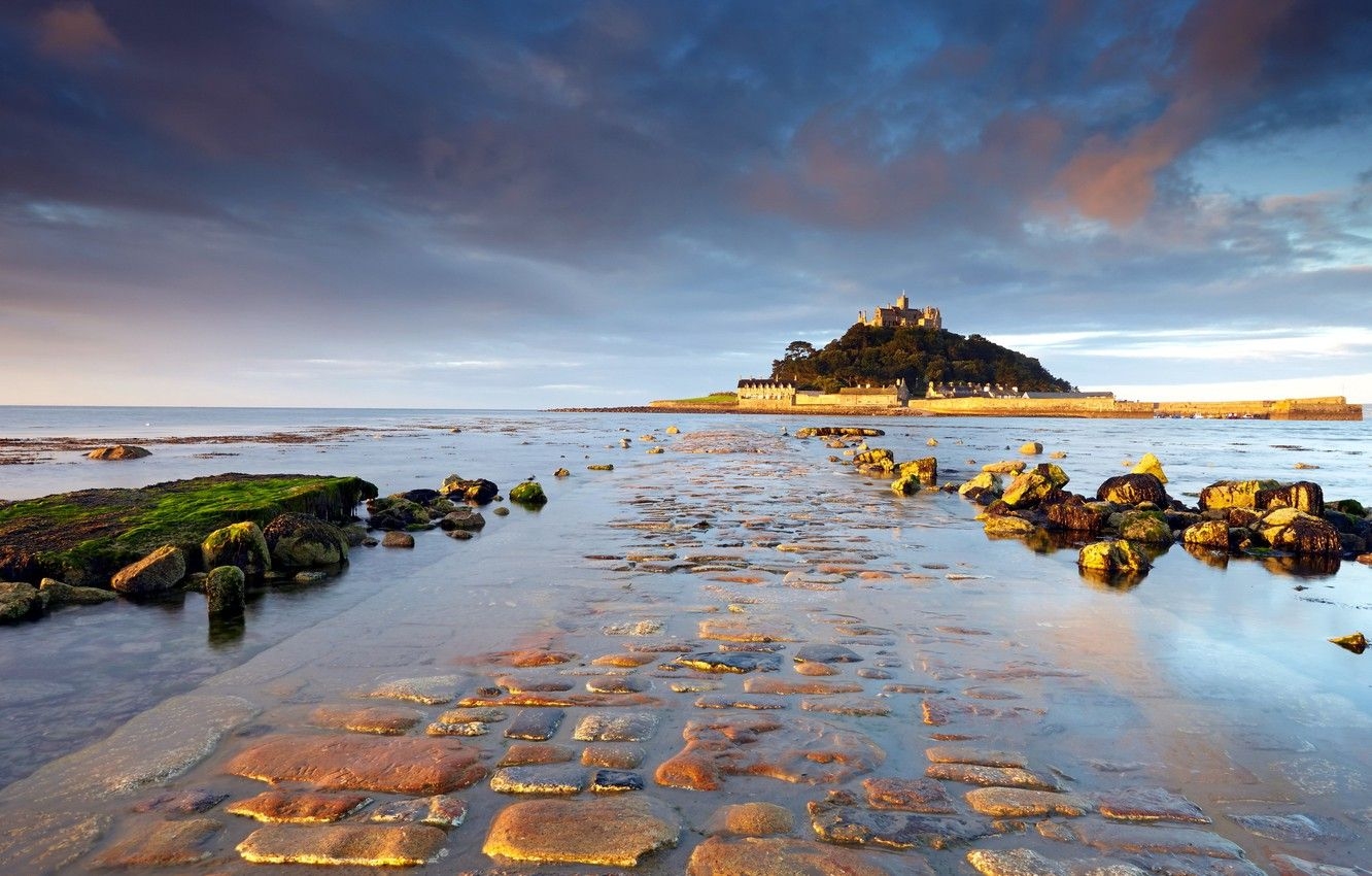 1340x850 Wallpaper landscape, sunrise, Cornwall, St Michaels mount image, Desktop