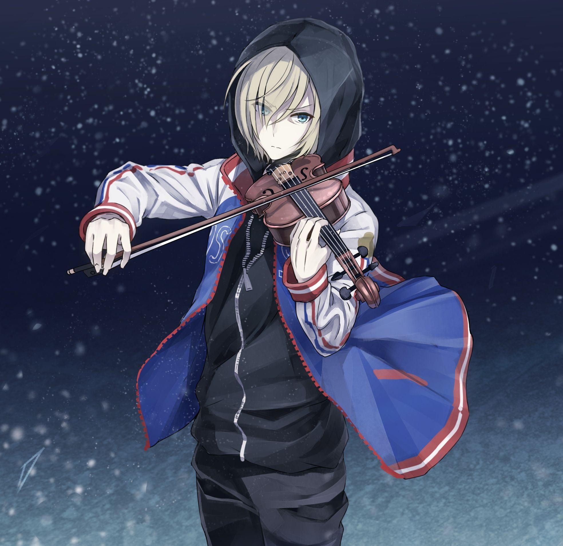 1970x1910 Download  Plisetsky Yuri, Violin, Hood, Yuri On Ice, Snow, Desktop