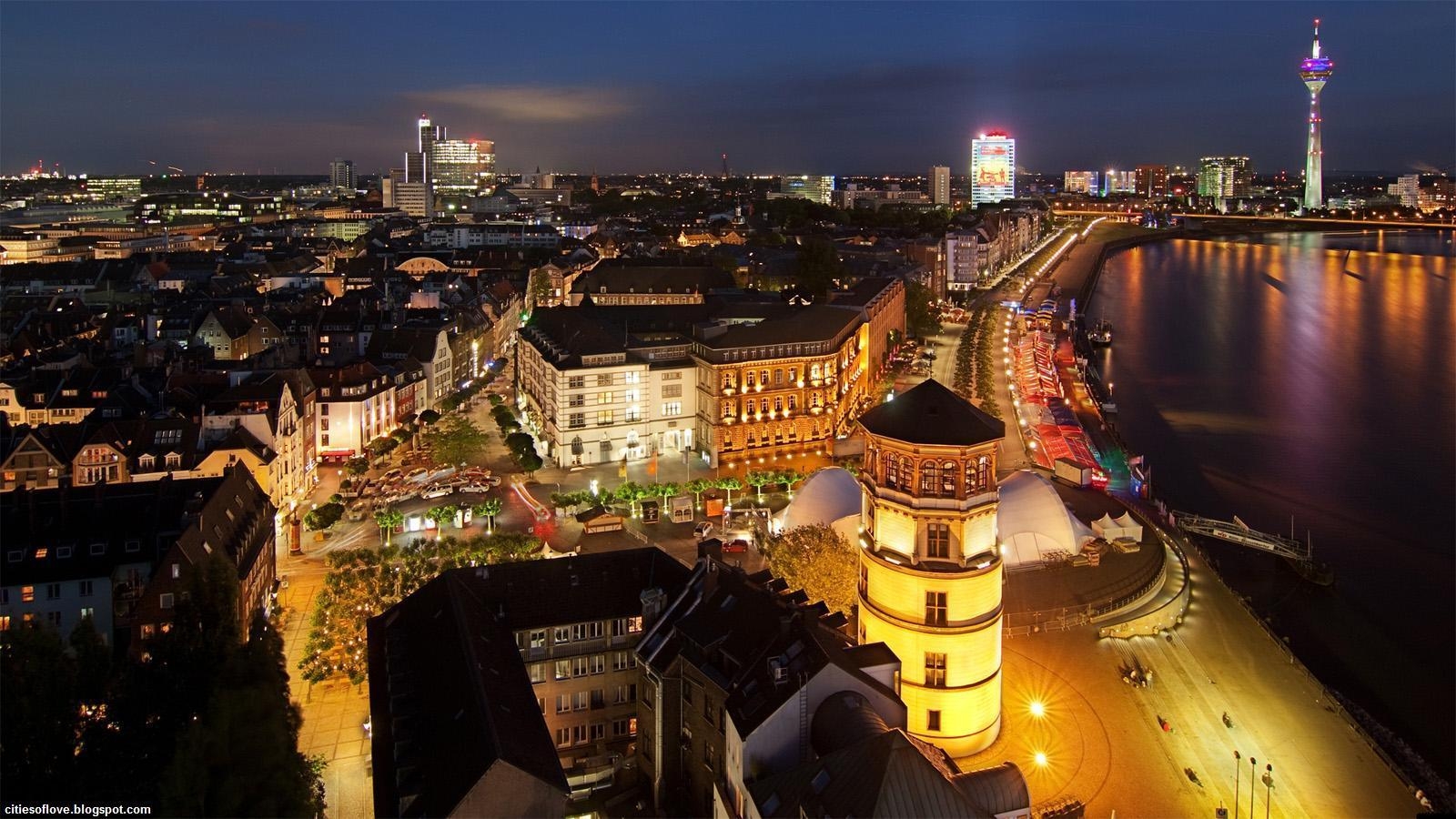 1600x900 Düsseldorf Colourful German City Beautiful Night View Germany HD, Desktop