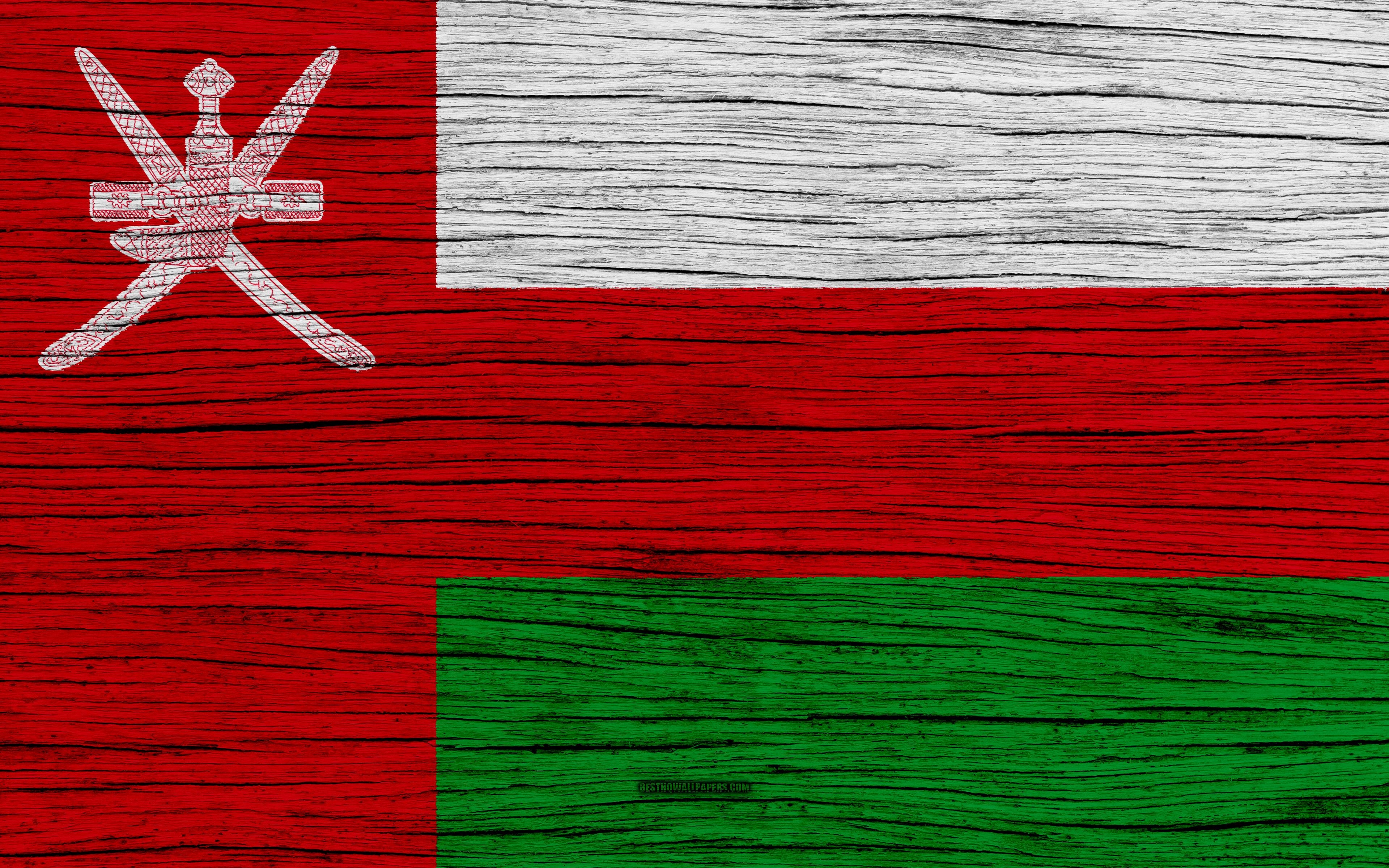 3840x2400 Download wallpaper Flag of Oman, 4k, Asia, wooden texture, Omani, Desktop