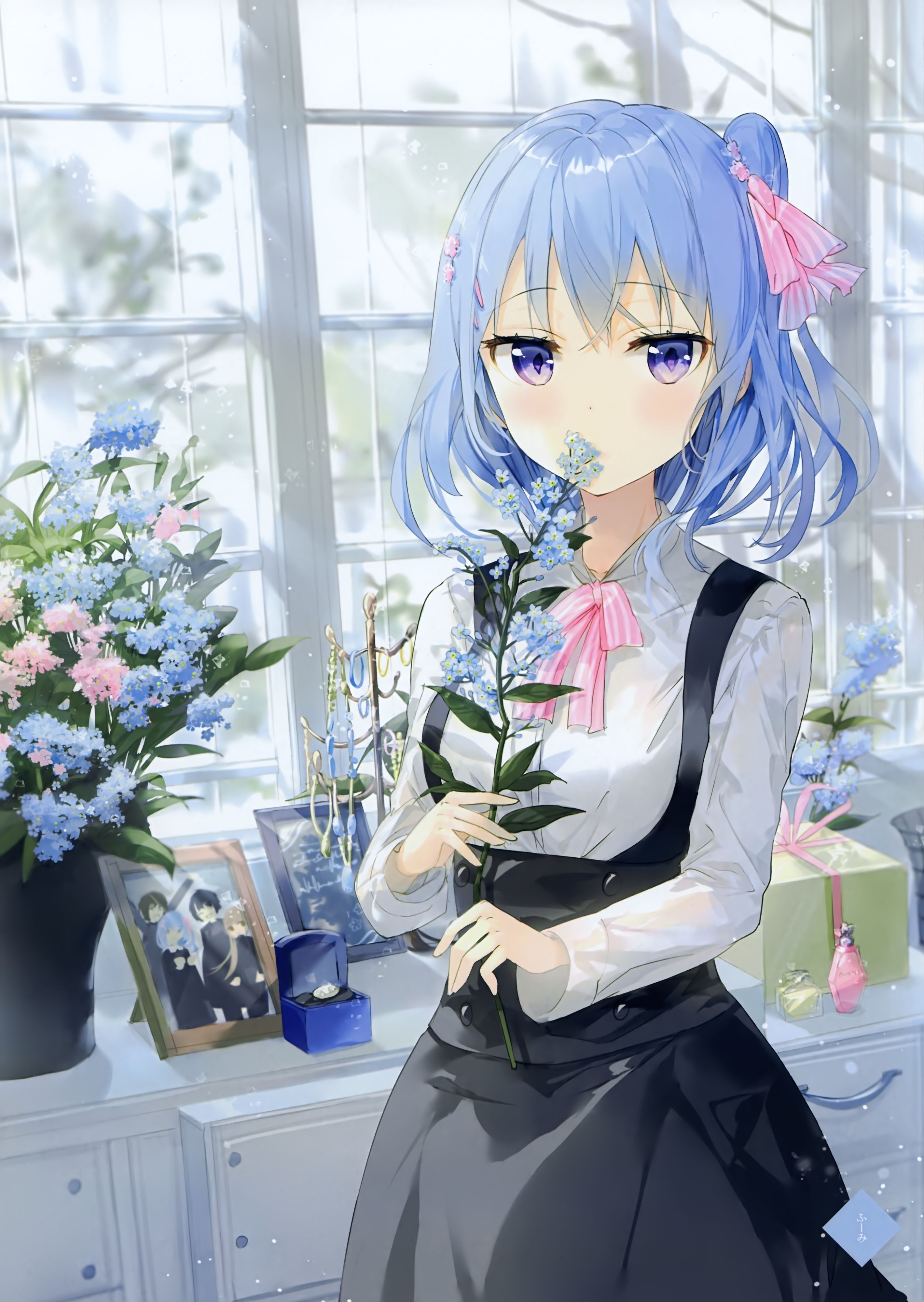 2840x4000 Original anime girl blue hair flower cute wallpaperx4000, Phone