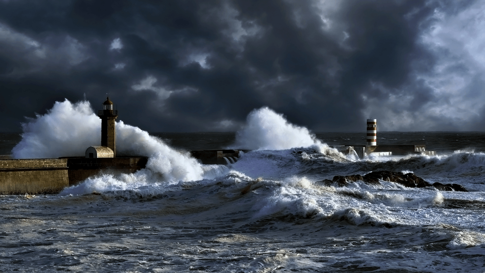 1600x900 Lighthouse Storm At Sea Wallpaper Maria Waves, HD, Desktop