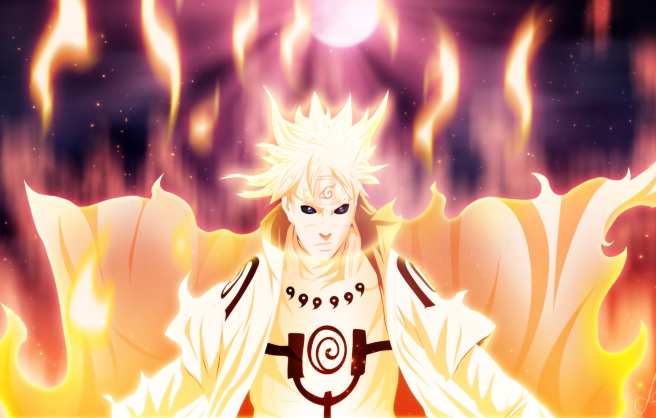 1340x850 Wallpaper night, fire, magic, the moon, anime, art, naruto, guy, naruto, namikaze minato, robcv image for desktop, section сэйнэн, Desktop