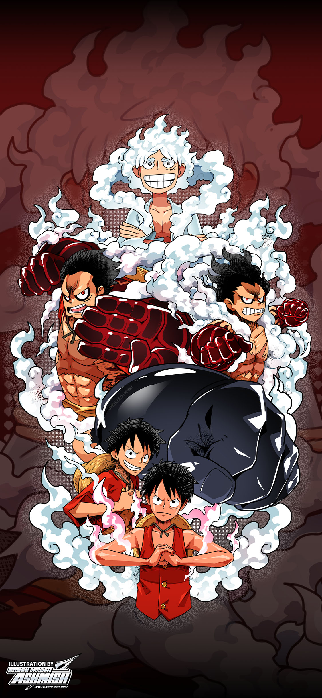 1130x2440 Artwork Luffy One Piece Evolution Wallpaper, Phone