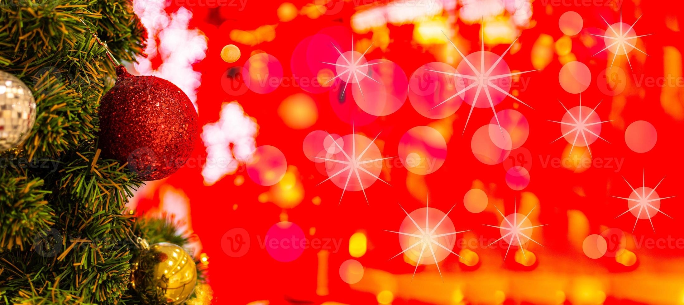 2200x980 Christmas Tree In Bokeh and blur Background. Ornament And Abstract Defocused Lights. Concept Christmas Day, happy, highlights, holiday, light, merry, new year, night, season 2023. Copy space on right. 8135990, Dual Screen