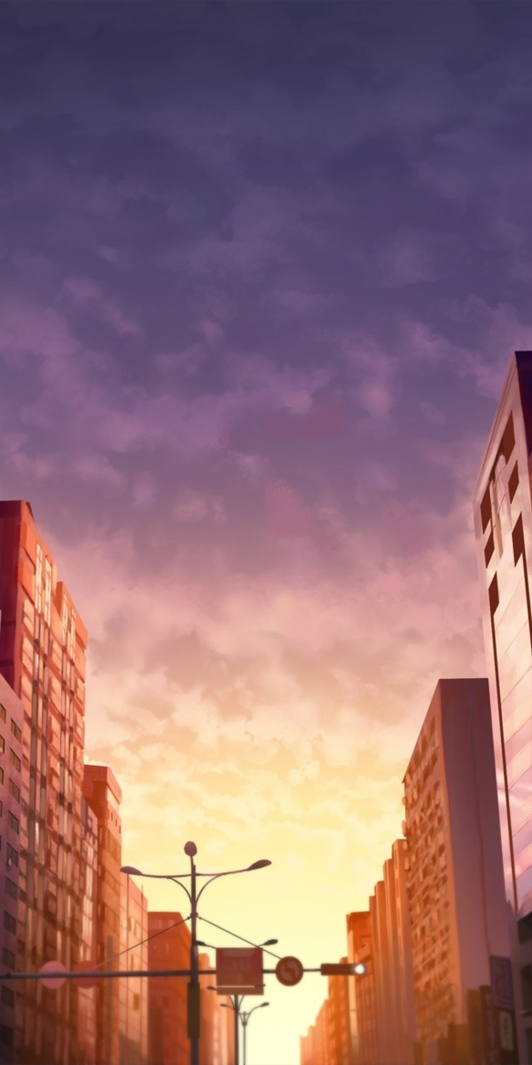 1080x2160 Download  Anime City, Sunset, Girl With Scythe, Buildings, Street Wallpaper for Huawei Mate 10, Phone