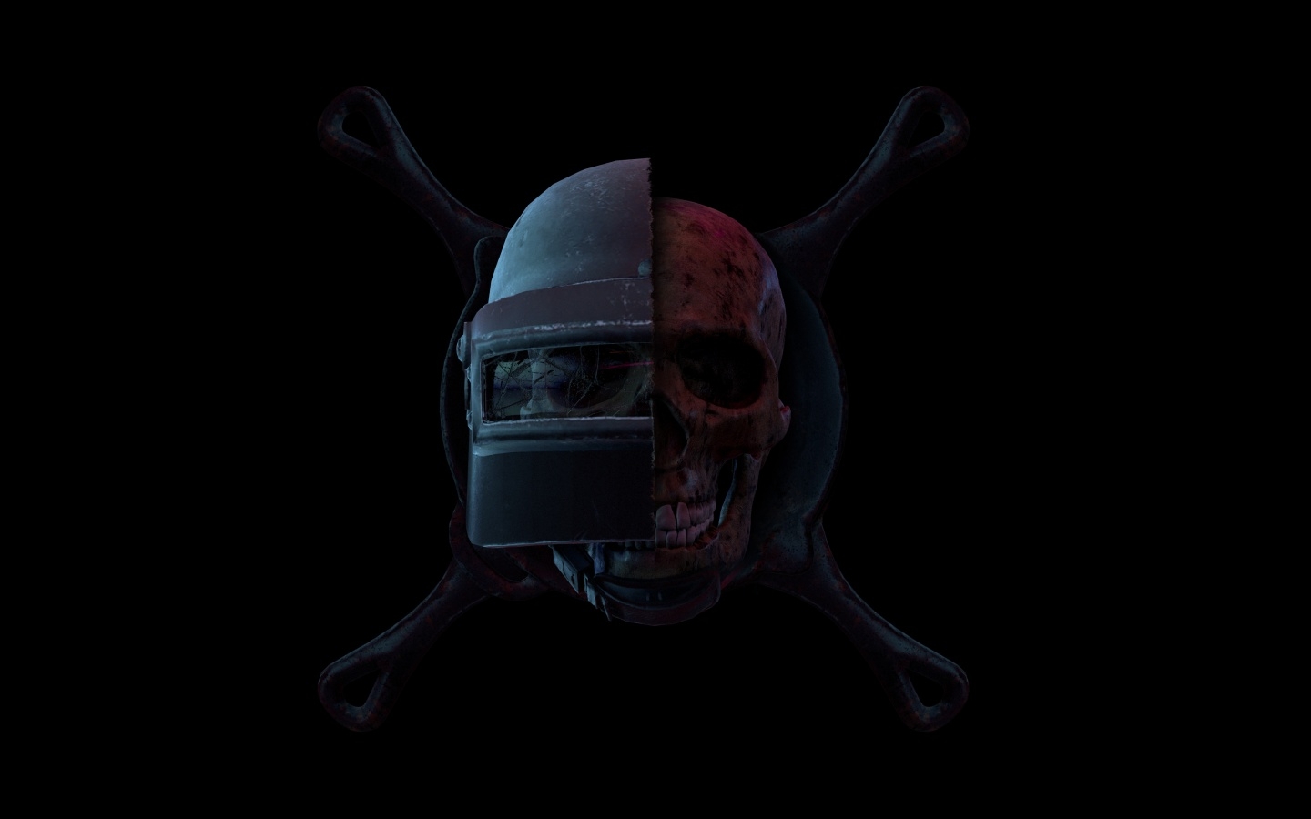 1440x900 PUBG Wallpaper 4K, Helmet, Skull, Black Background, Black Dark, Desktop