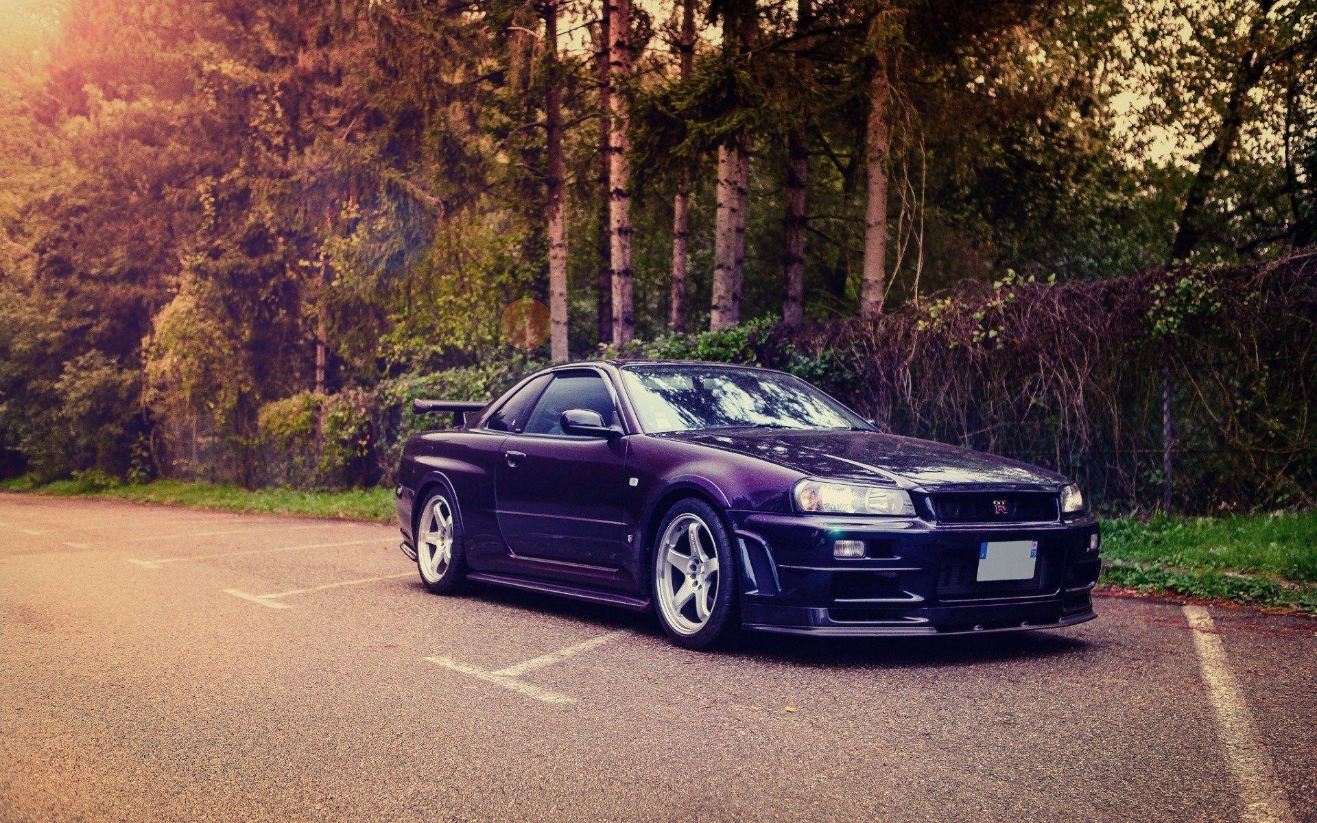 1920x1200 Nissan Skyline GT R R34 Forest Trees Parking Lot HD Wallpaper, Desktop