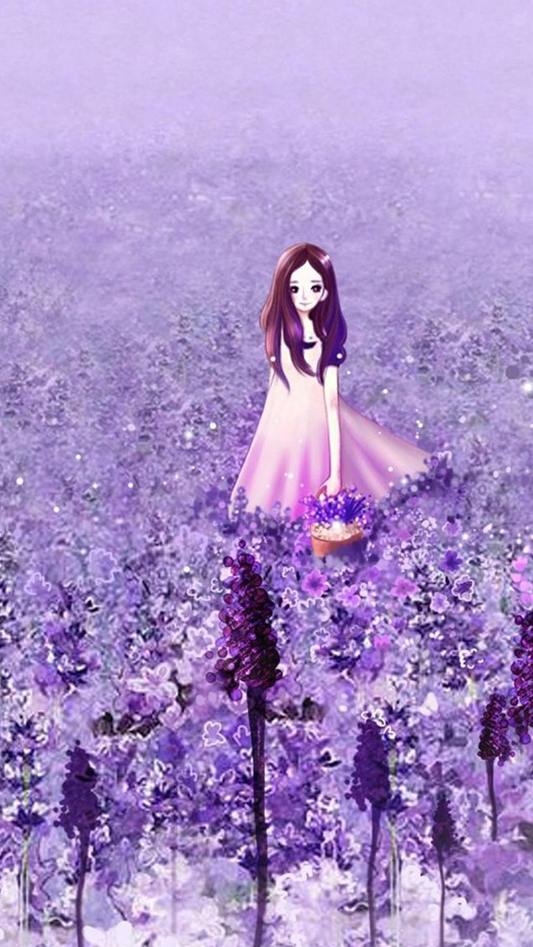 1080x1920 Anime Cute Girl In Purple Flower Garden iPhone 8 Wallpaper Free Download, Phone