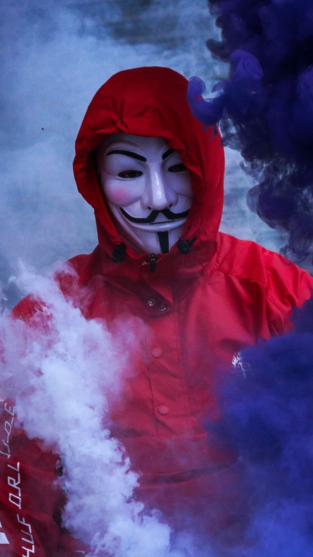 1080x1920 Download  Guy Fawkes Mask, Anonymous, Smoke, Red Hoodie Wallpaper for iPhone iPhone 7 Plus, iPhone 6+, Sony Xperia Z, HTC One, Phone