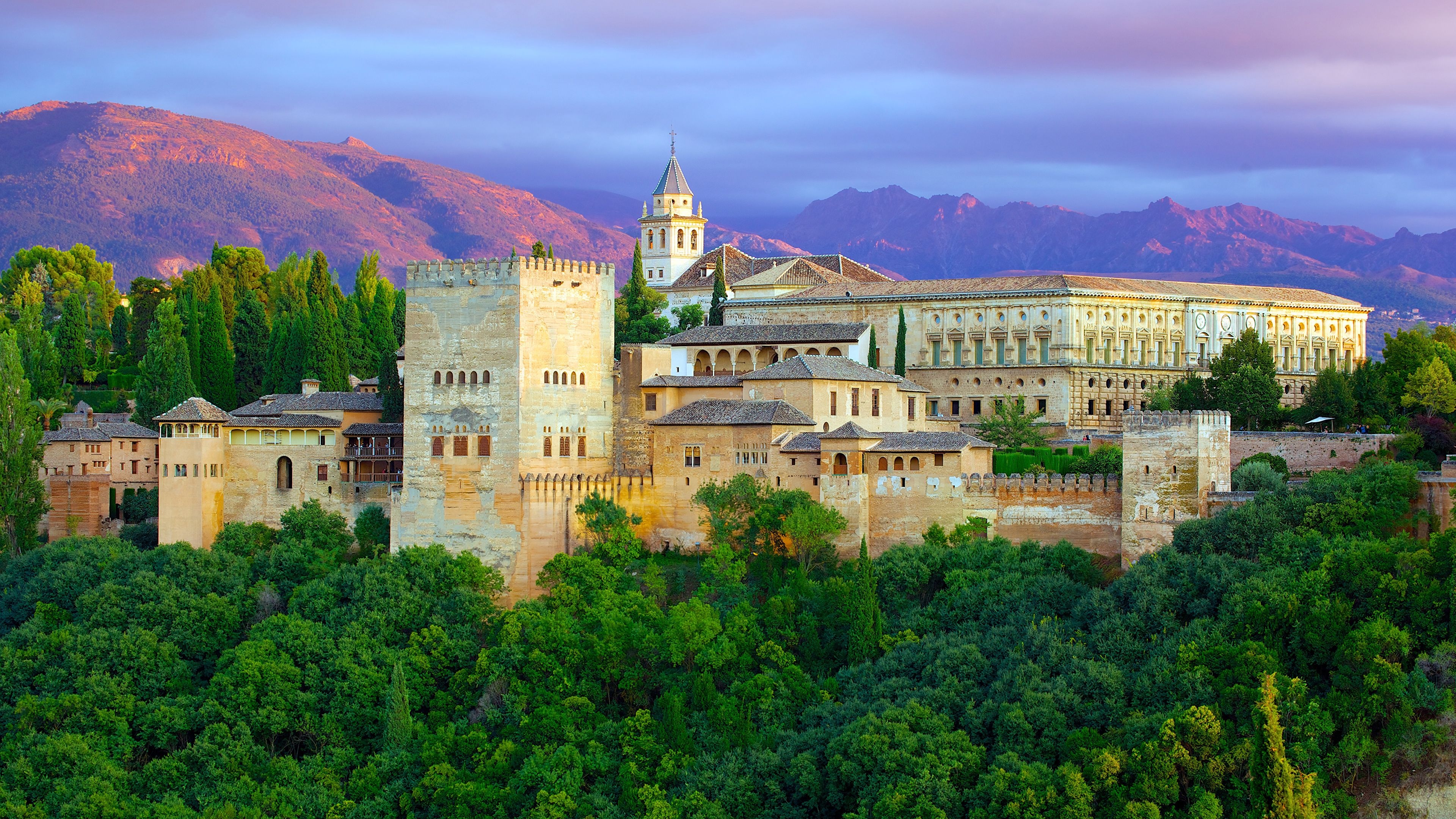 3840x2160 Photo Spain Alhambra Granada Trees Cities Building, Desktop