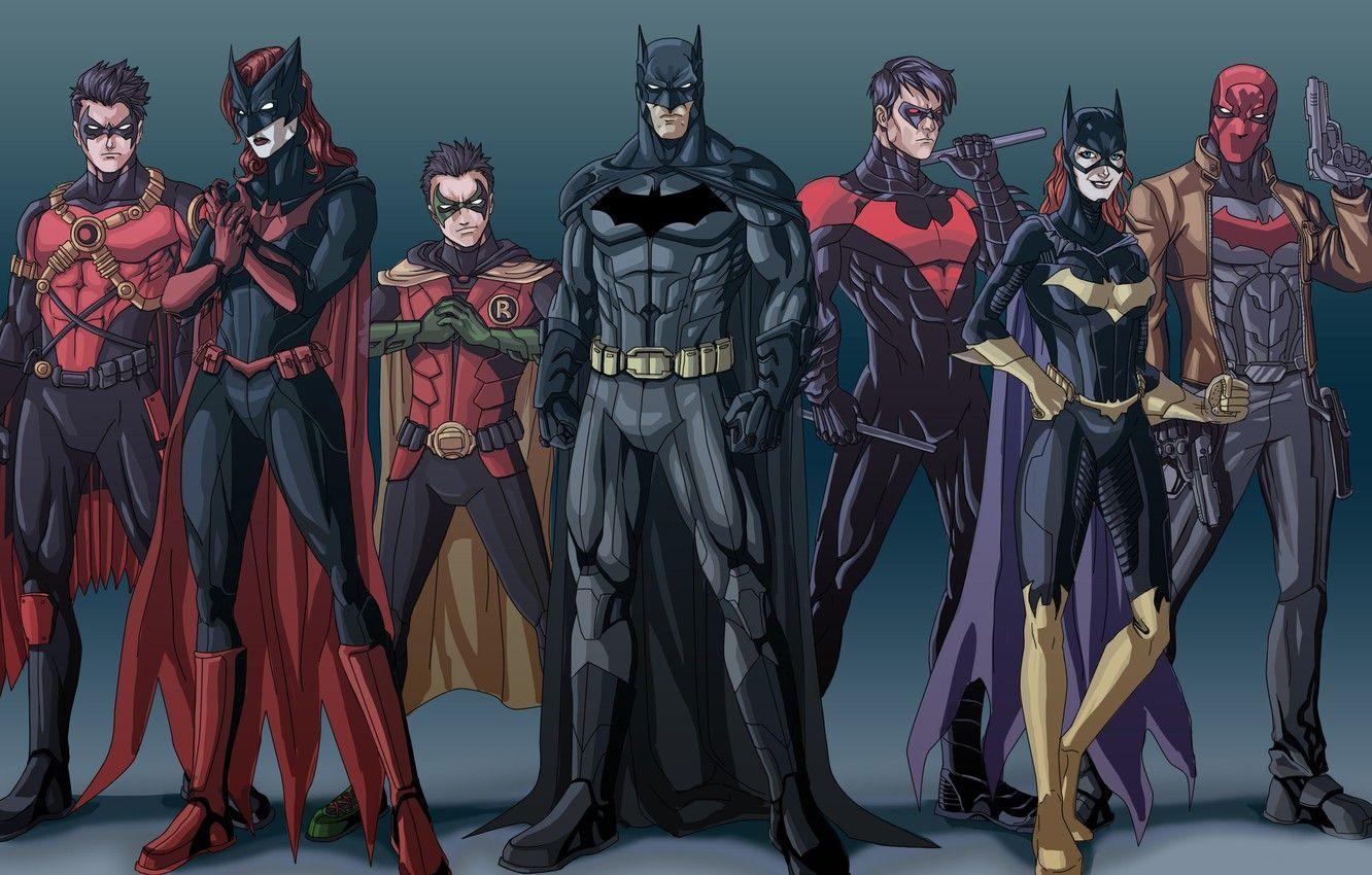 1340x850 Wallpaper Batman, Bruce Wayne, Batgirl, Red Hood, Tim Drake, Desktop