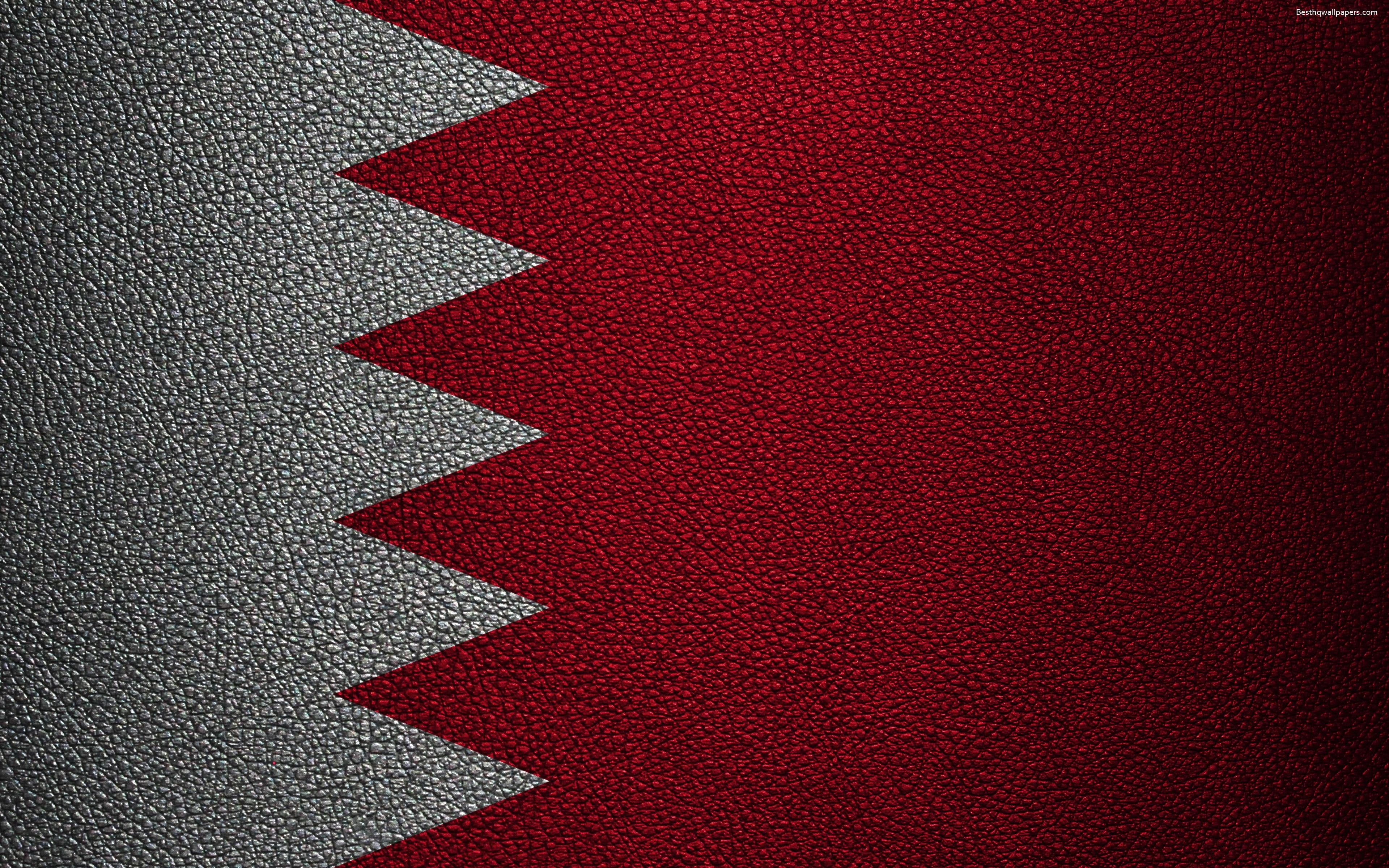 3840x2400 Download wallpaper Flag of Bahrain, 4K, leather texture, Bahrain, Desktop