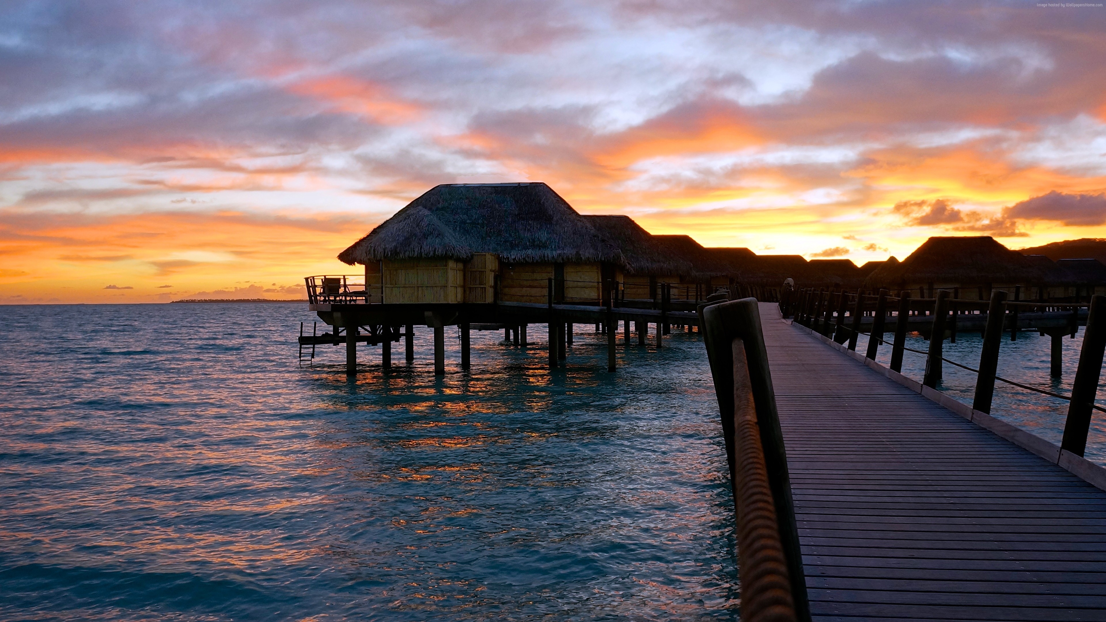 3840x2160 French Polynesia Sunset Sky Clouds Vacation 4k Wallpaper, Desktop