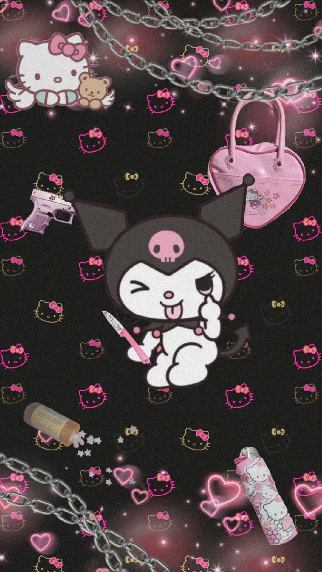 1080x1920 Emo Hello Kitty With Kuromi Wallpaper, Phone