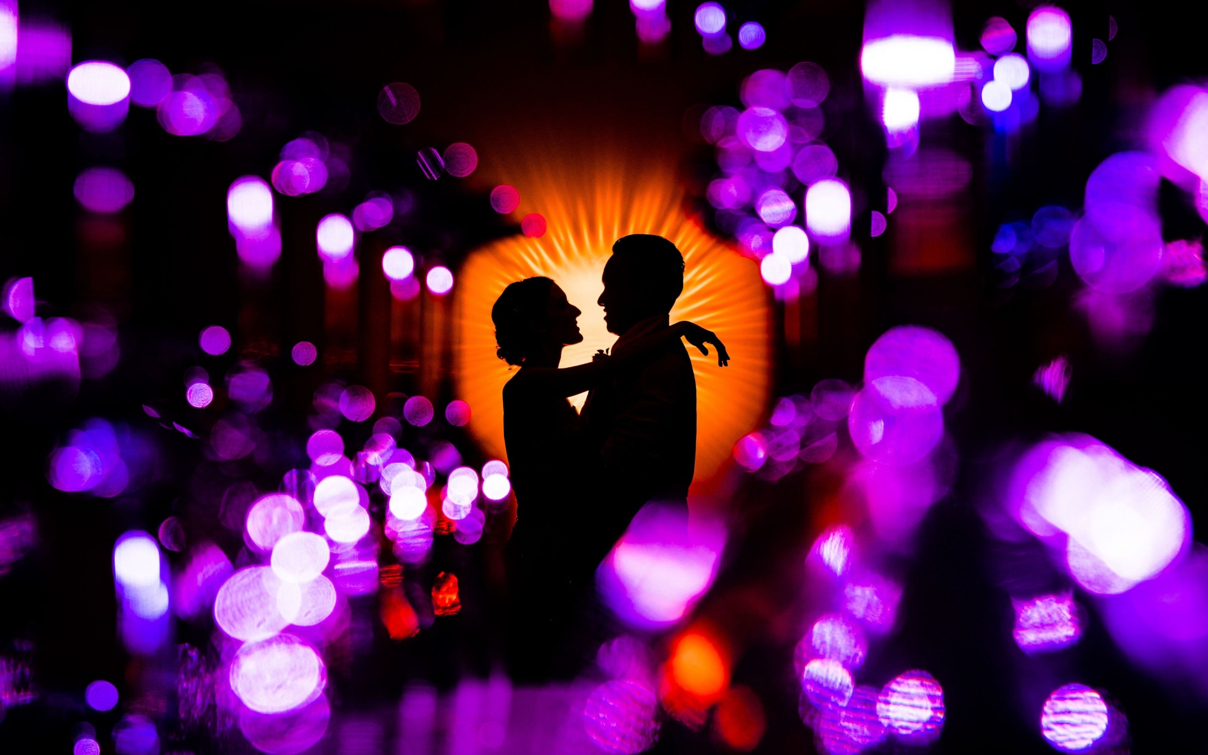 3840x2400 Download  wallpaper couple, romantic love, silhouette, bokeh, purple, 4k, ultra HD 16: widescreen,  HD image, background, 15289, Desktop