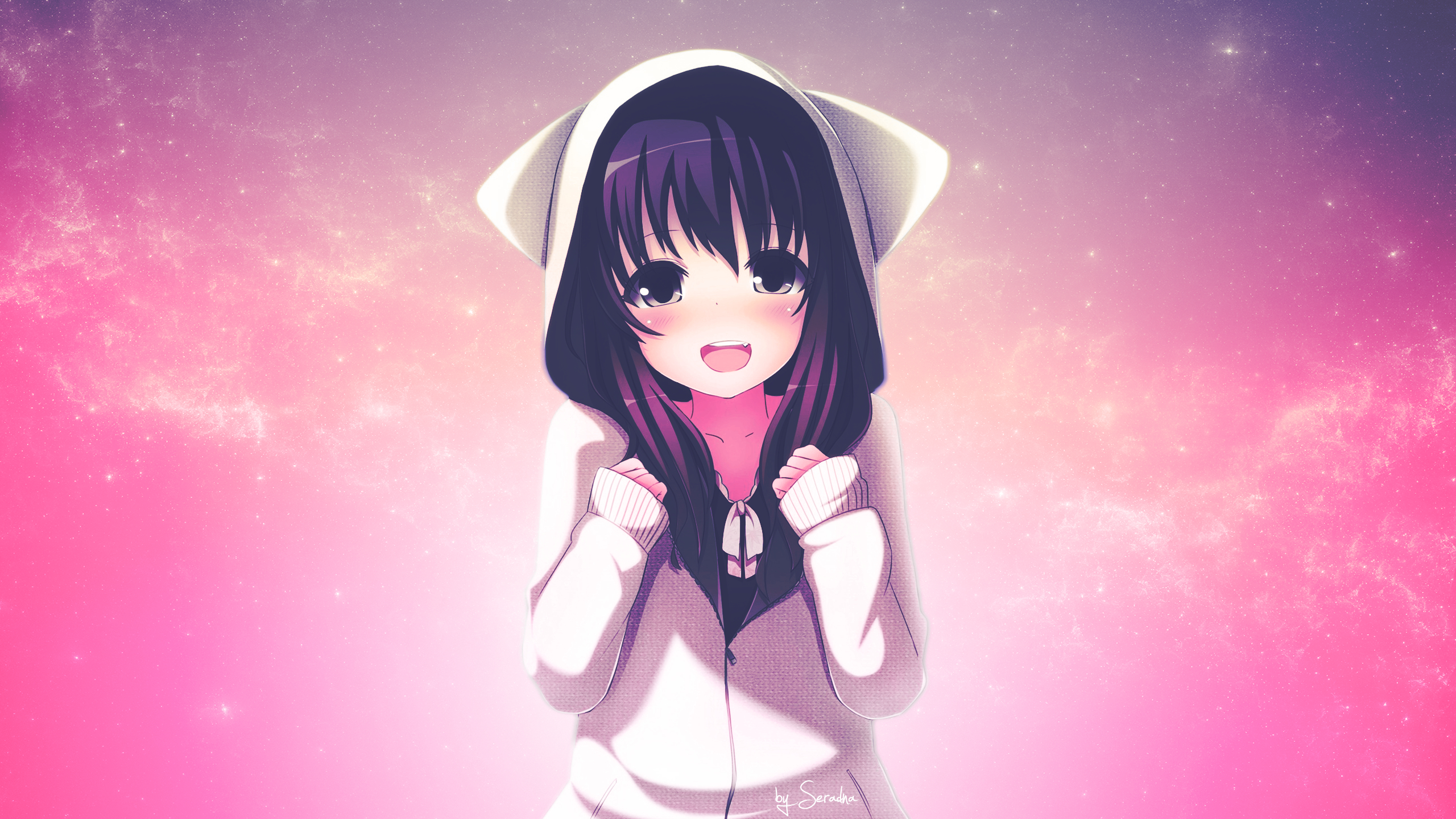 2560x1440 Download  Anime Girls, Blushing, Hoodie, Manga, Cute, Desktop