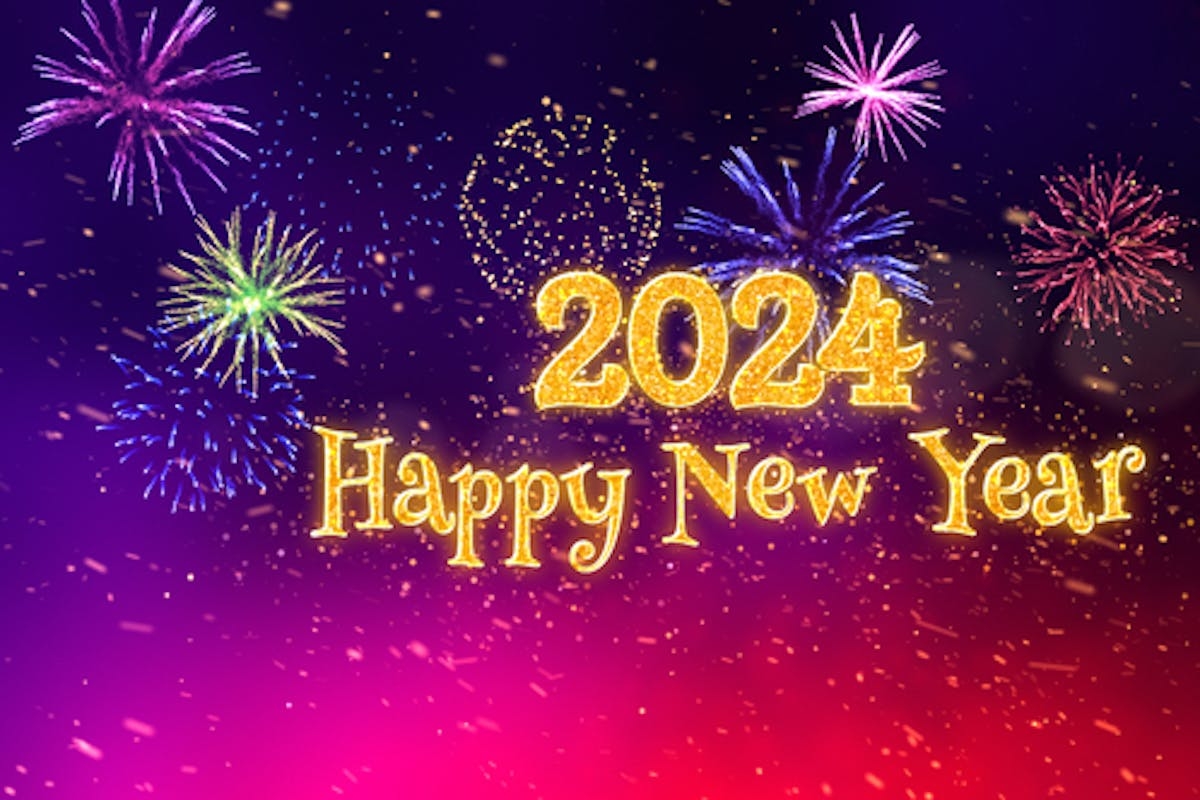 1200x800 Happy New Year 2024 Greetings With Fireworks, Background Motion Graphics ft. blasts & christmas, Desktop