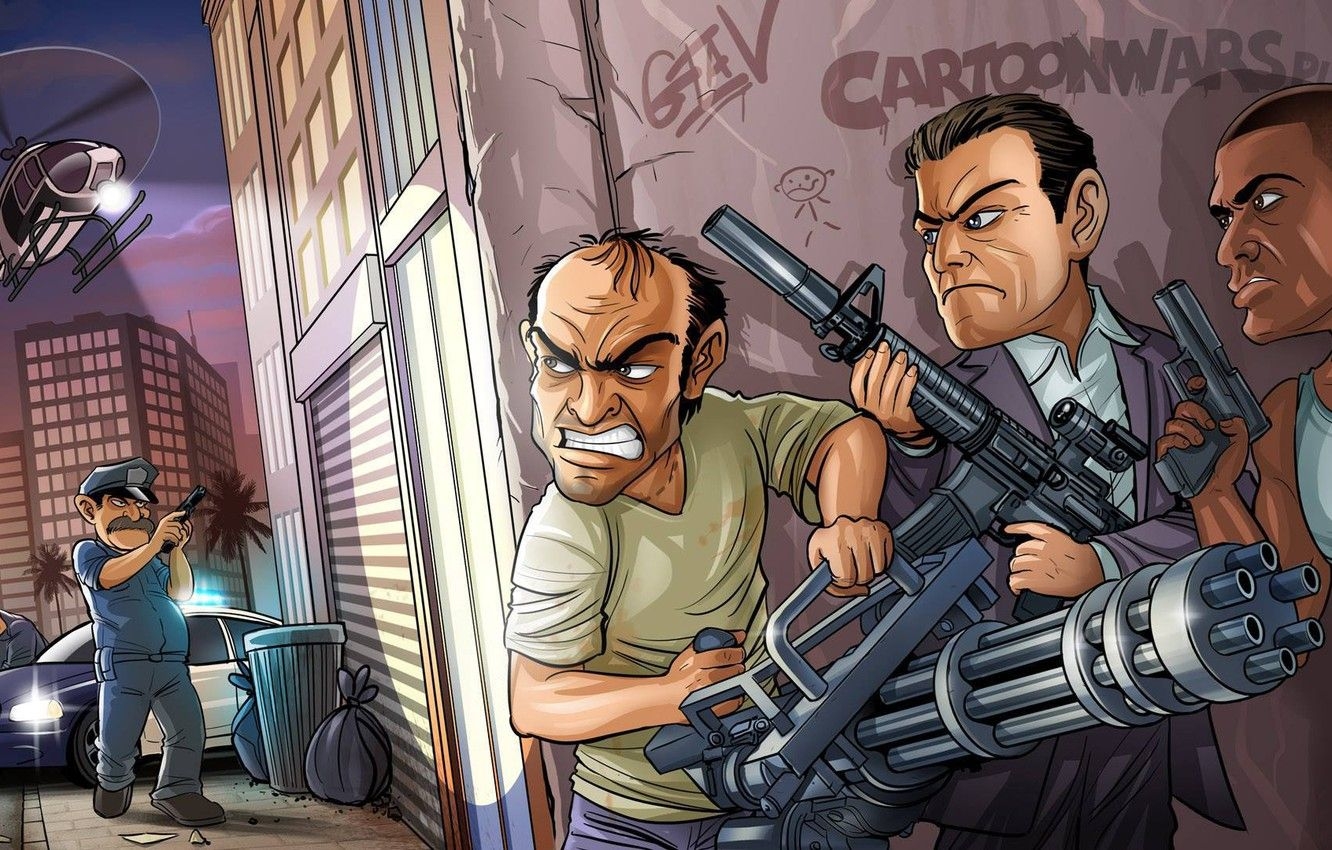 1340x850 Wallpaper weapons, the bandits, Michael, Grand Theft Auto V, GTA Rockstar North, Rockstar Games, Franklin, Trevor Phillips image for desktop, section игры, Desktop