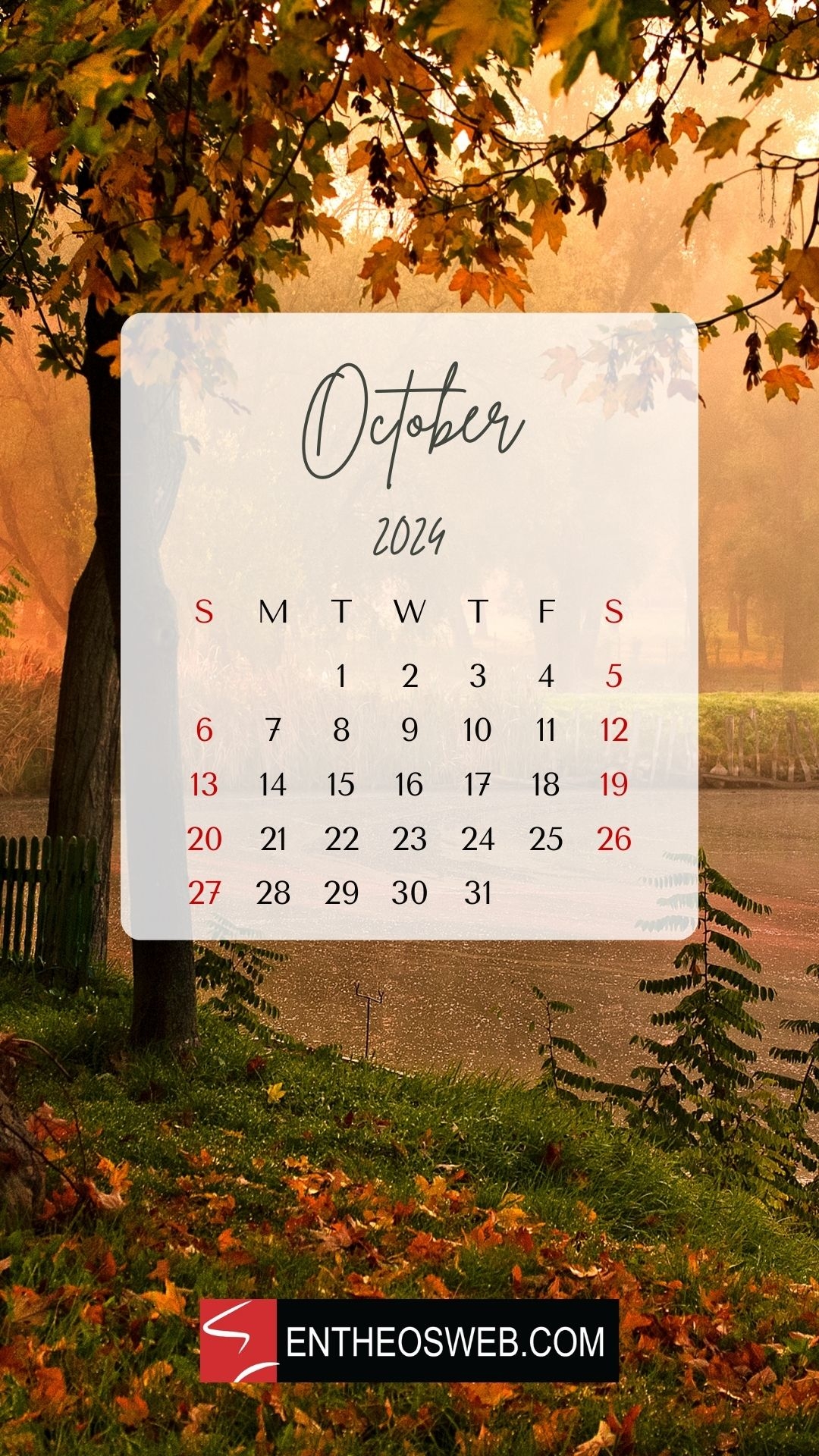 1080x1920 October 2024 Calendar Phone Wallpaper, Phone