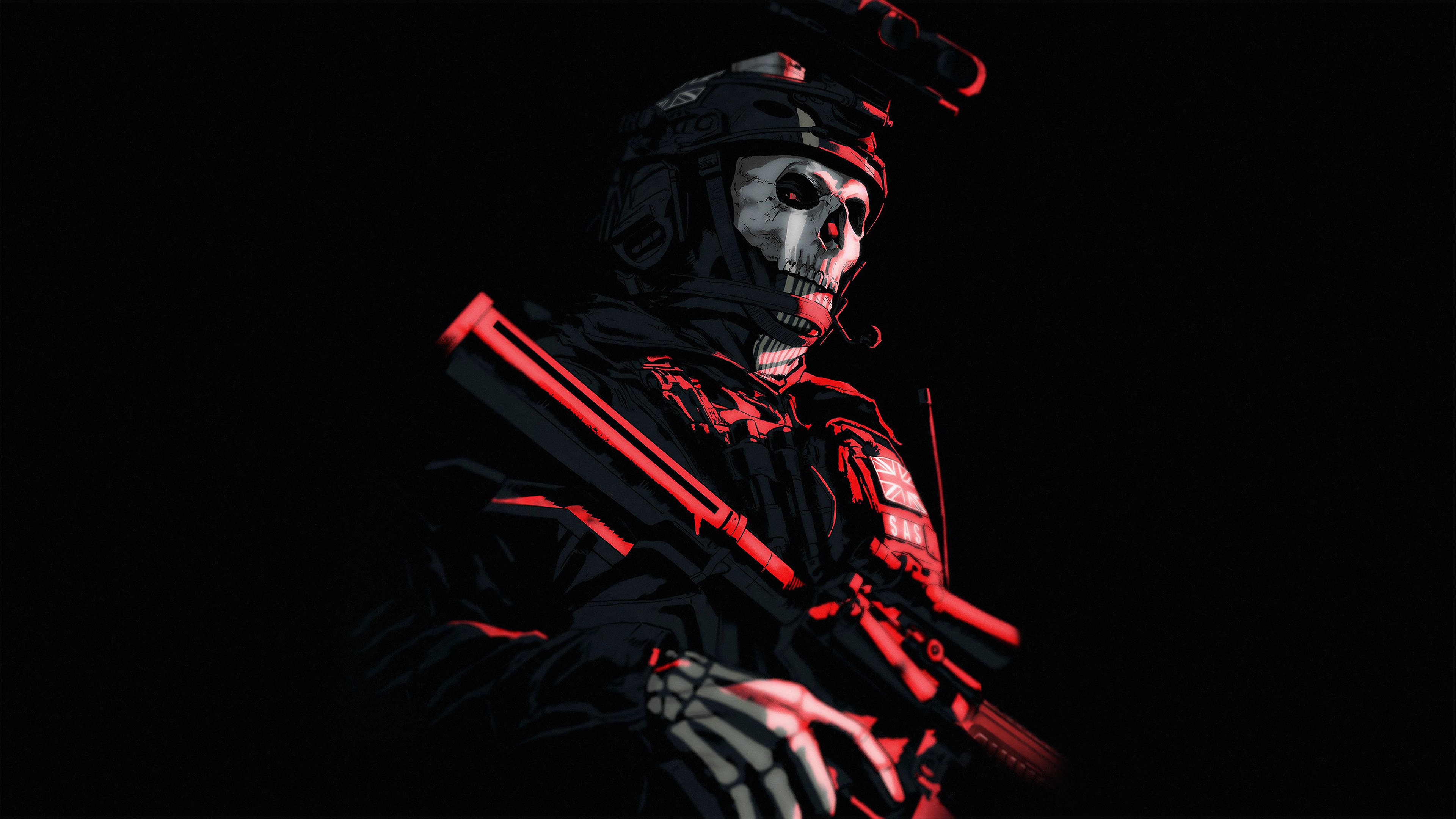 3840x2160 Wallpaper, Call of Duty, Call of Duty Modern Warfare illustration, digital art, 4k, artwork, ghost, video game characters, skull, soldier, mask, video games, black background, Call of Duty Ghosts, Desktop