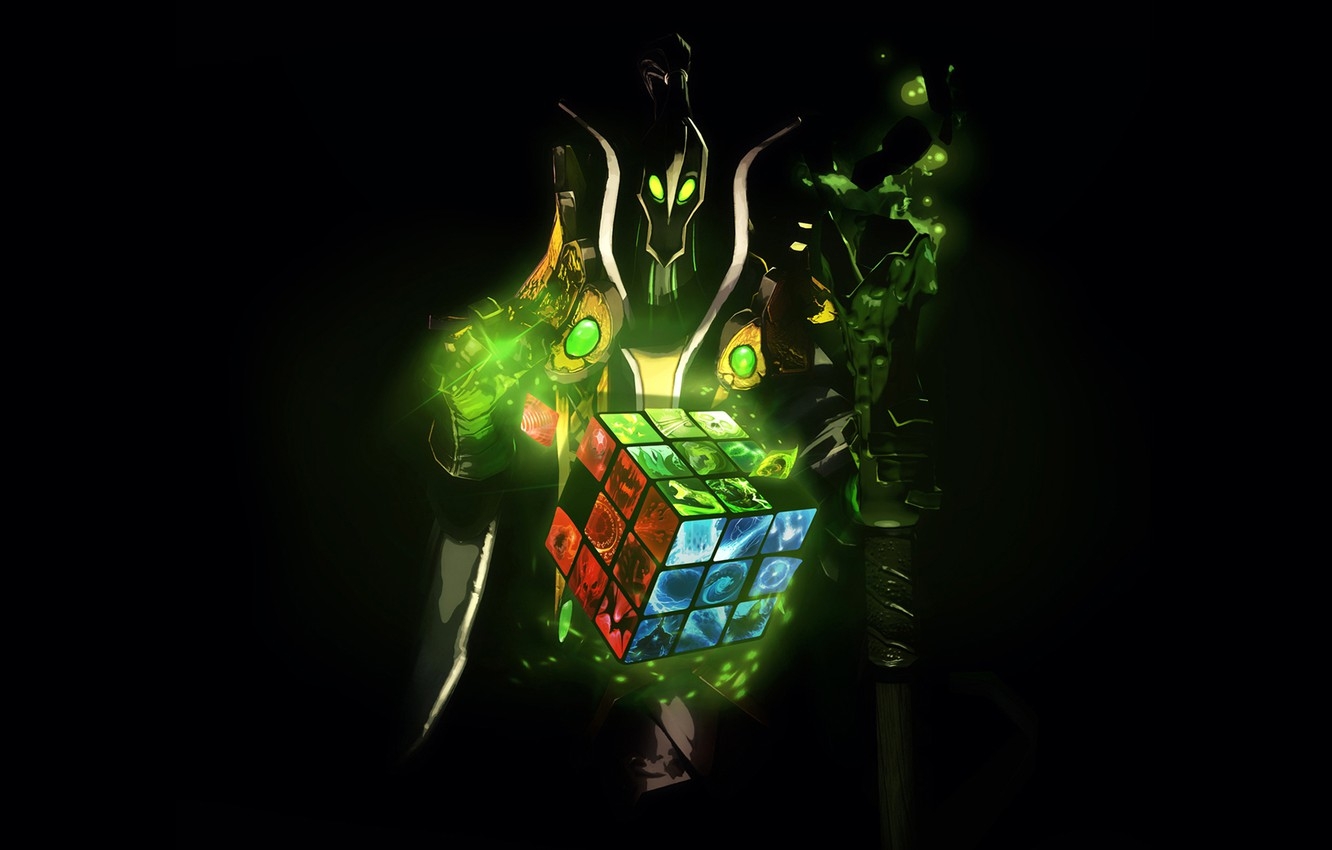 1340x850 Wallpaper art, staff, black background, Rubik's cube, Dota Rubick, Rubik's Cube, Grand Magus image for desktop, section игры, Desktop