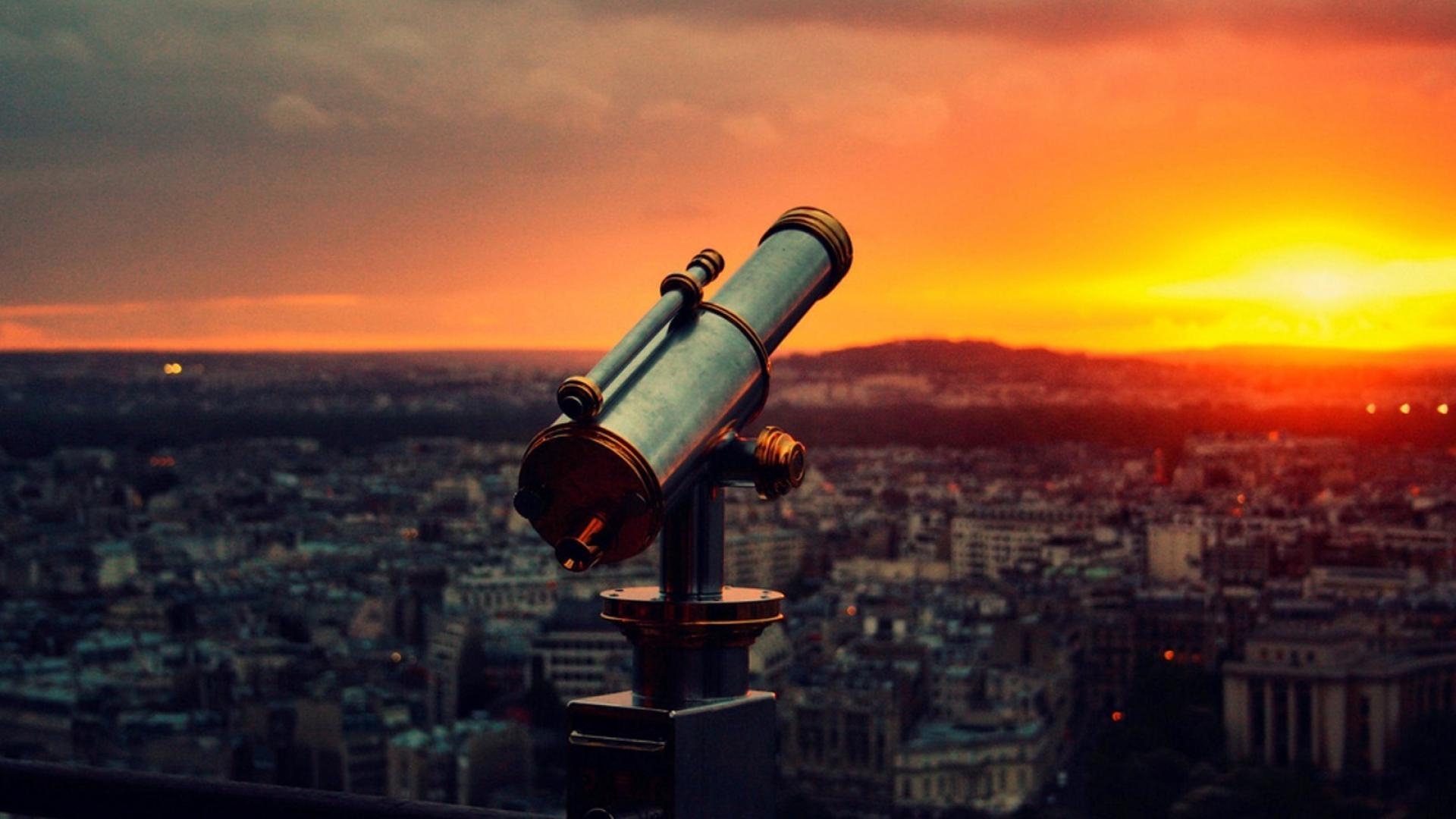 1920x1080 Paris sunset cityscapes france telescope wallpaper, Desktop