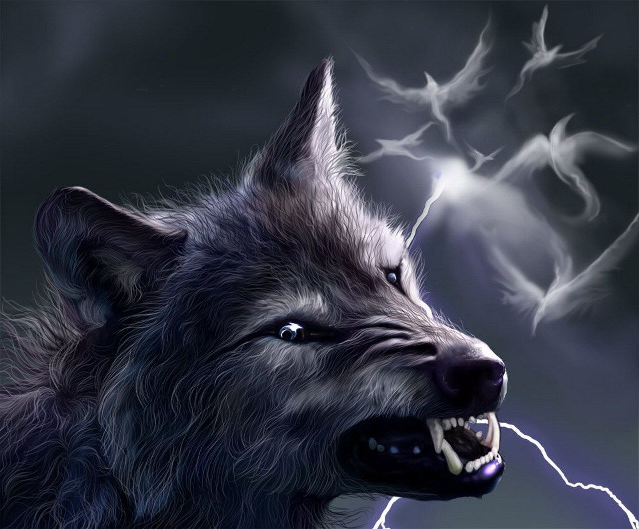 1280x1060 wolves fantasy. Fantasy Wolf Grin Lightning Birds Werewolf HD, Desktop