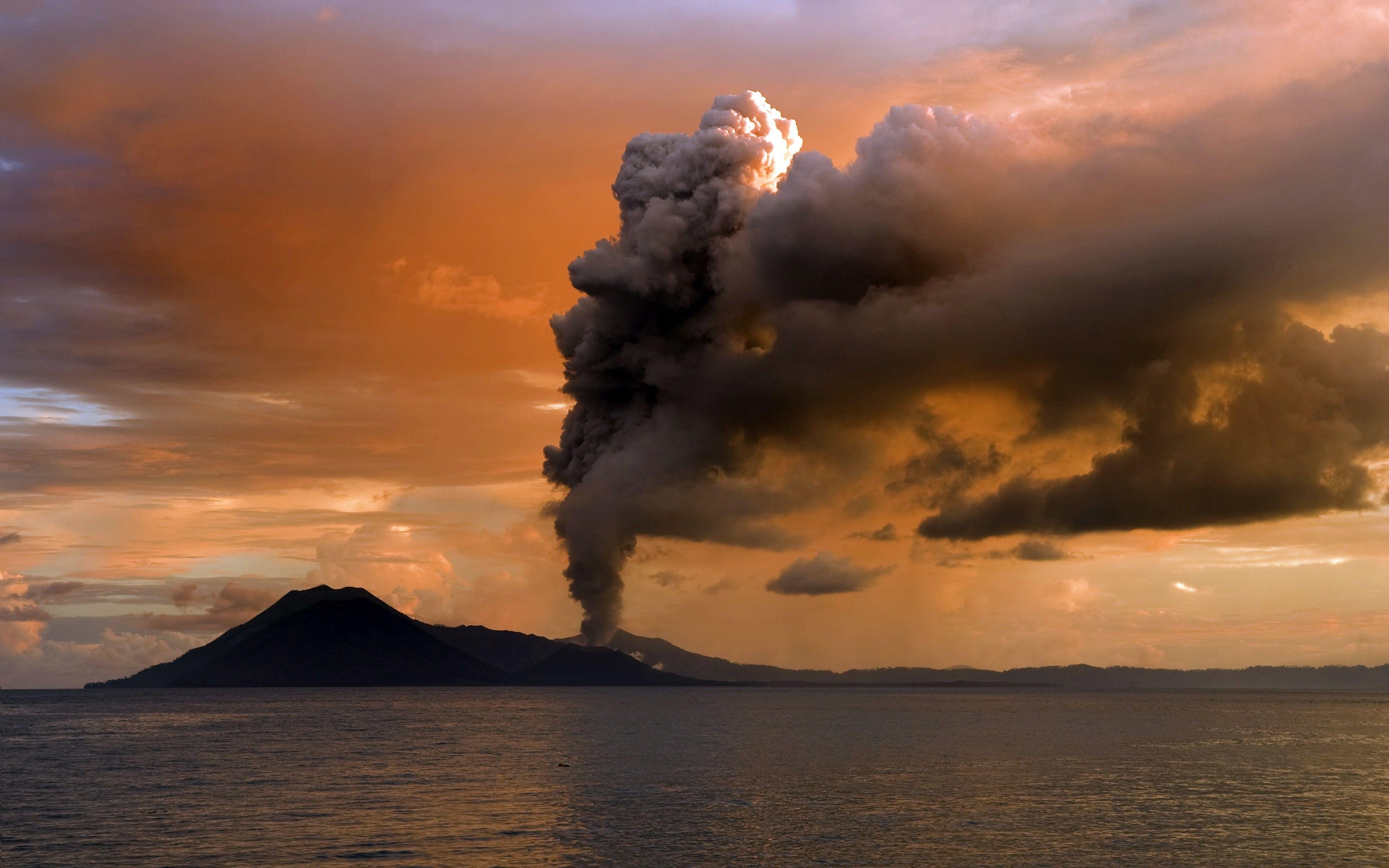 3840x2400 volcano, Landscape, Clouds, Sunset, Sea, Eruption Wallpaper HD, Desktop