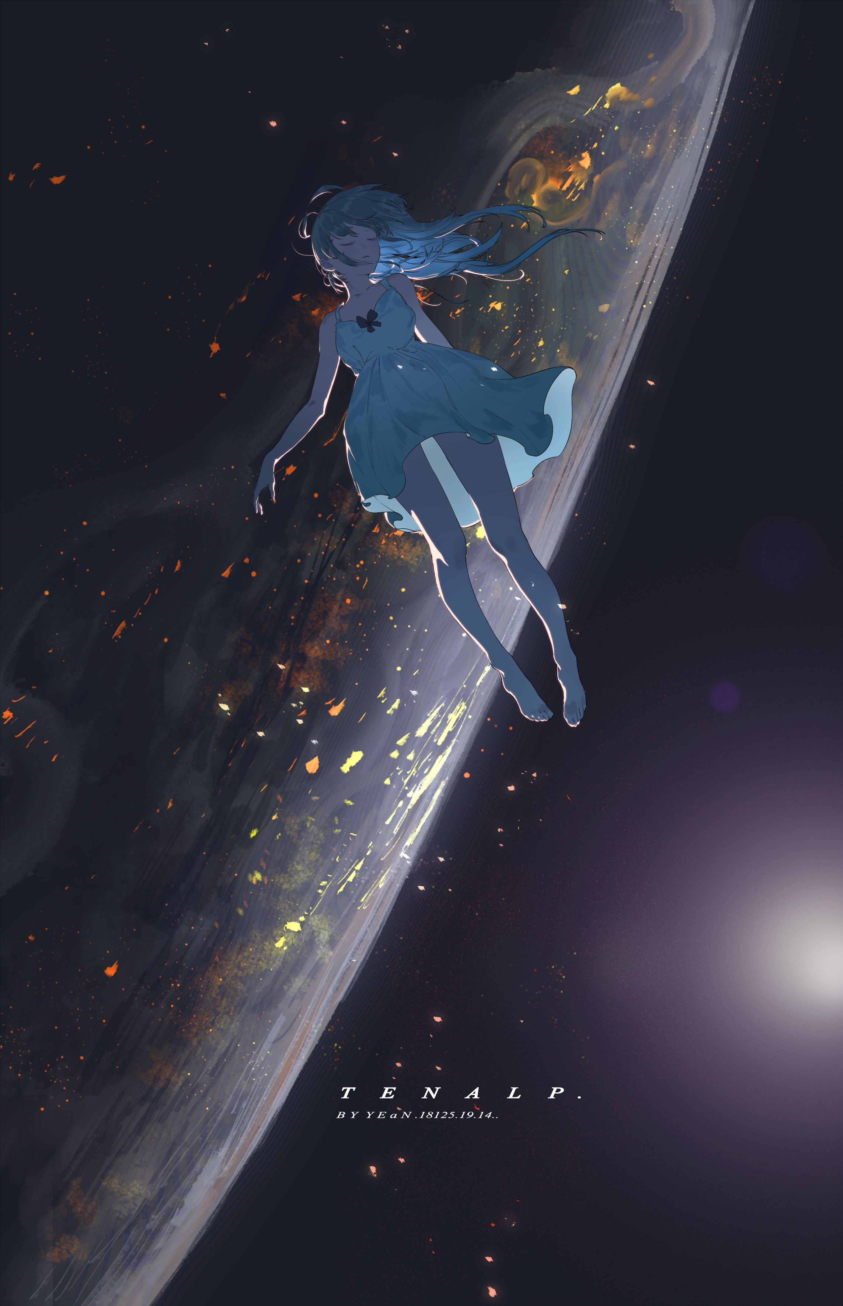 2780x4300 Wallpaper, space, floating, planet, anime girls, closed eyes, sleeping, Phone