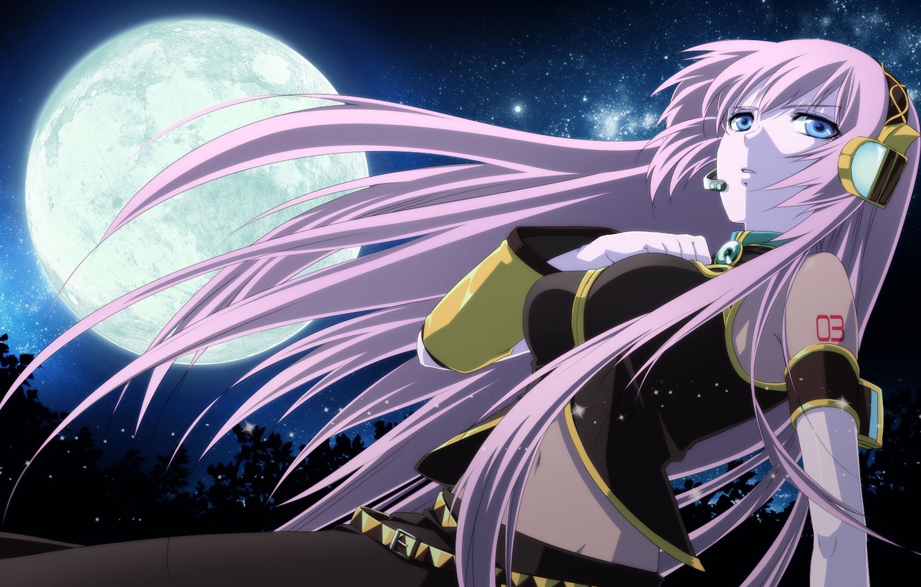 1340x850 Wallpaper night, blue eyes, pink hair, Luka Megurine, Luke Megurine, VOCALOID image for desktop, section прочее, Desktop