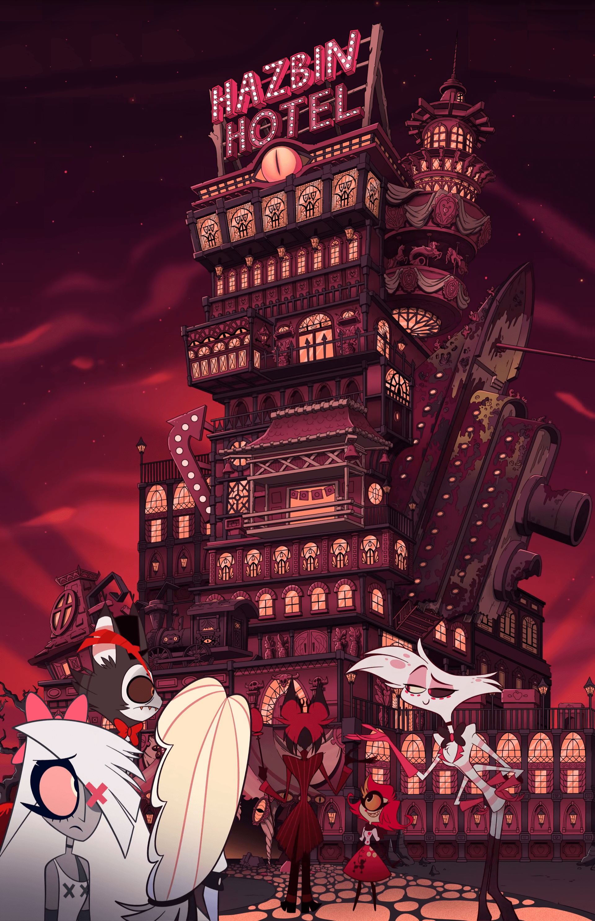 1920x2980 Download) Hazbin Hotel Panorama WALLPAPER (pieces are put together smoothly and black bars are gone), Phone