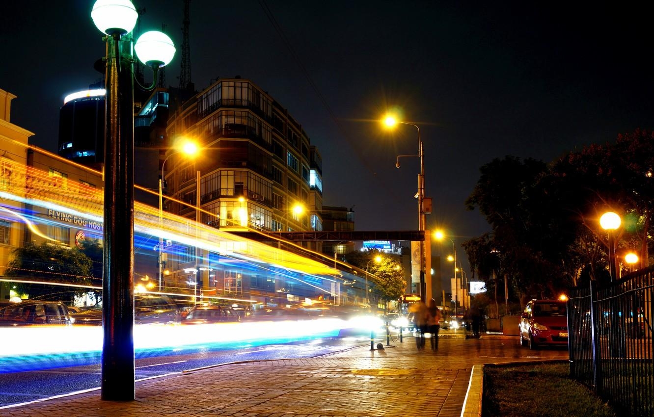 1340x850 Wallpaper night, movement, excerpt, Lima, night, Peru, Peru, Lima, Desktop