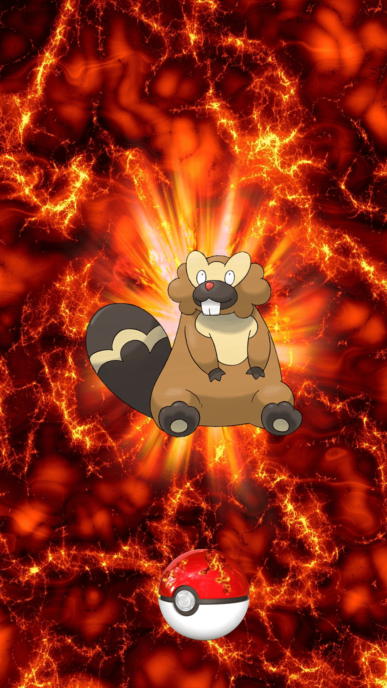 1250x2210 Fire Pokeball Bibarel Unknown Bidoof, Phone