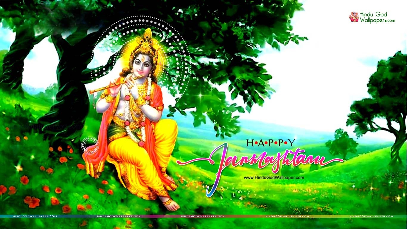 1370x770 Shri Krishna Janmashtami Green Wallpaper Free Download, Desktop