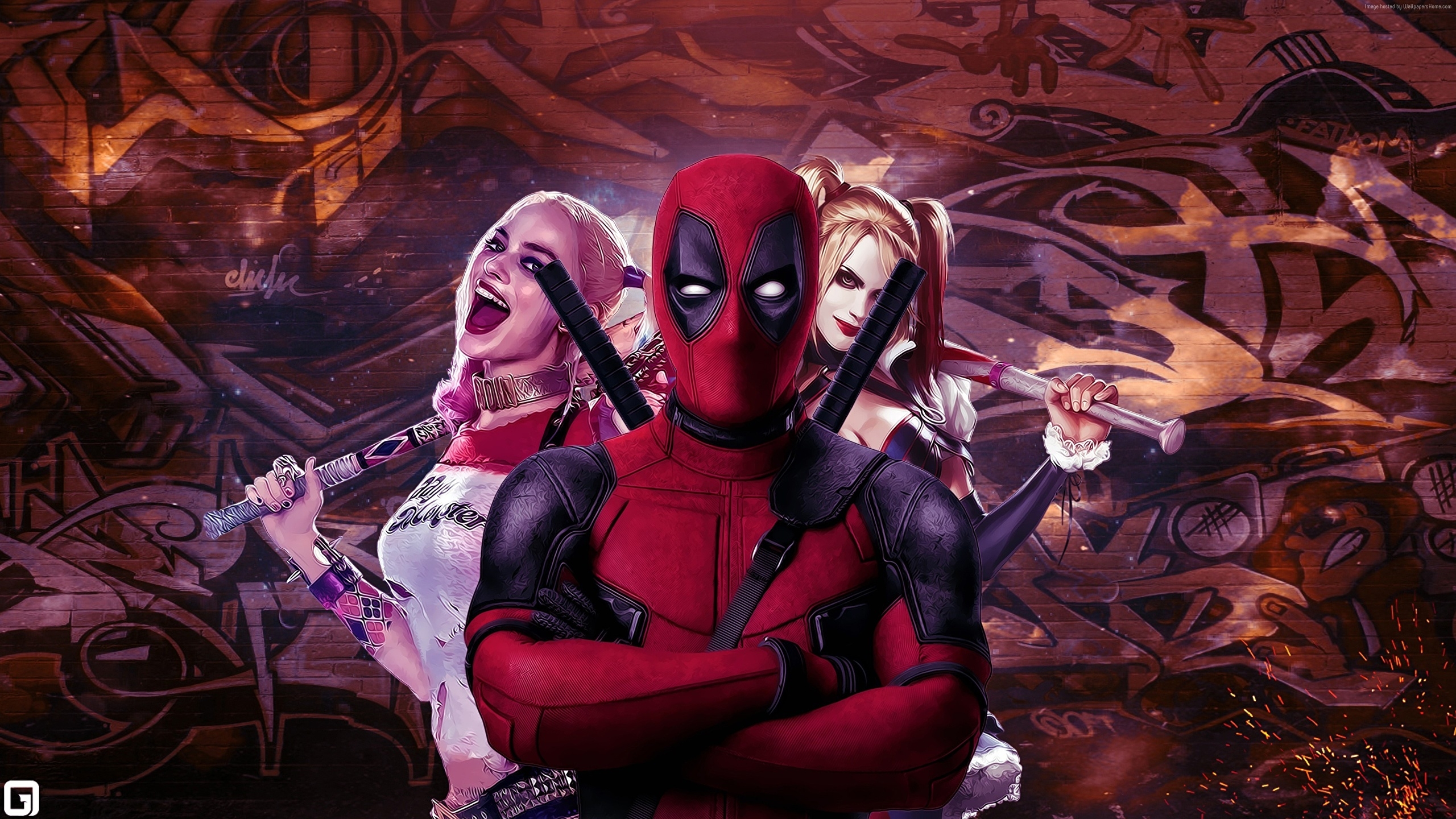 2560x1440 Desktop Wallpaper superheroes Blonde girl Deadpool hero, Desktop