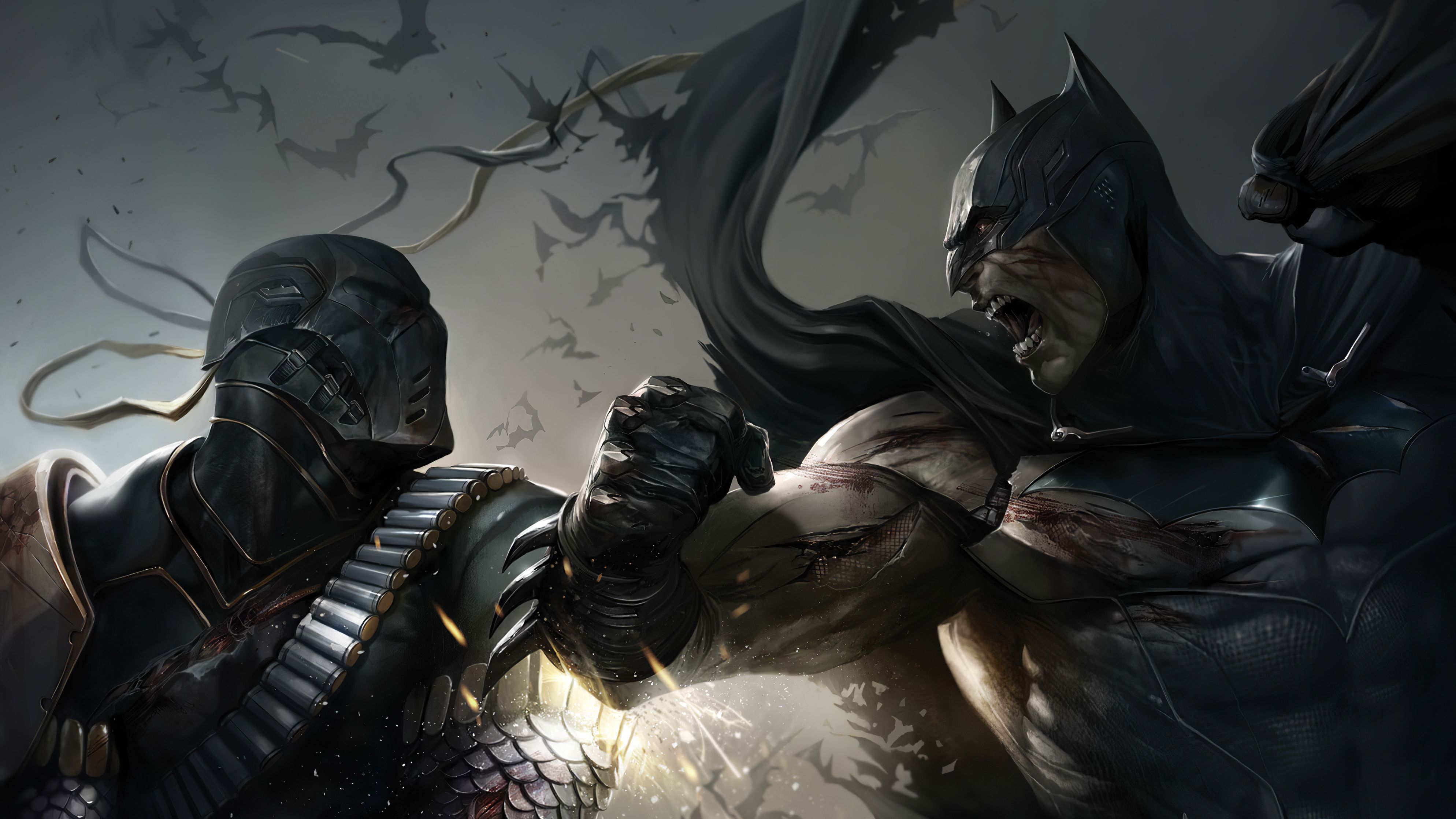 3980x2240 Batman fighting Deathstroke 4k Ultra HD Wallpaper, Desktop