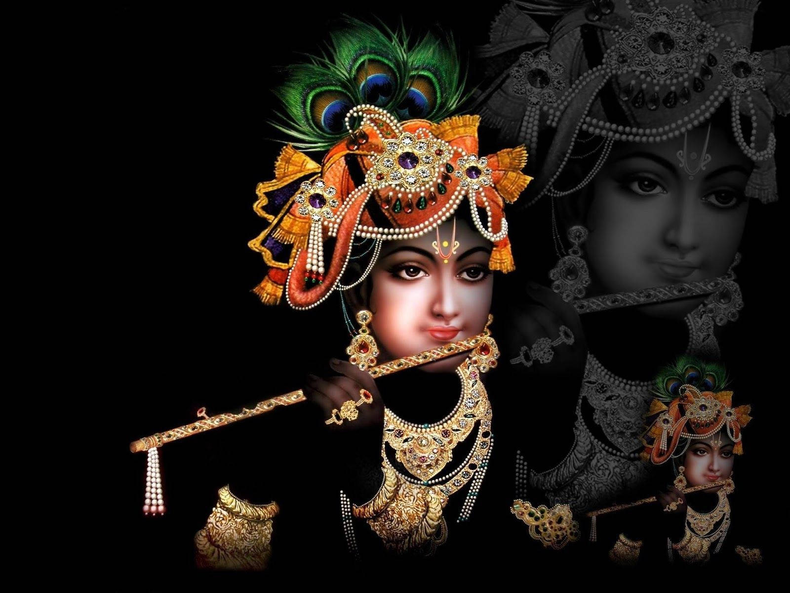 1600x1200 Download Krishna Aesthetic Black Art Wallpaper, Desktop