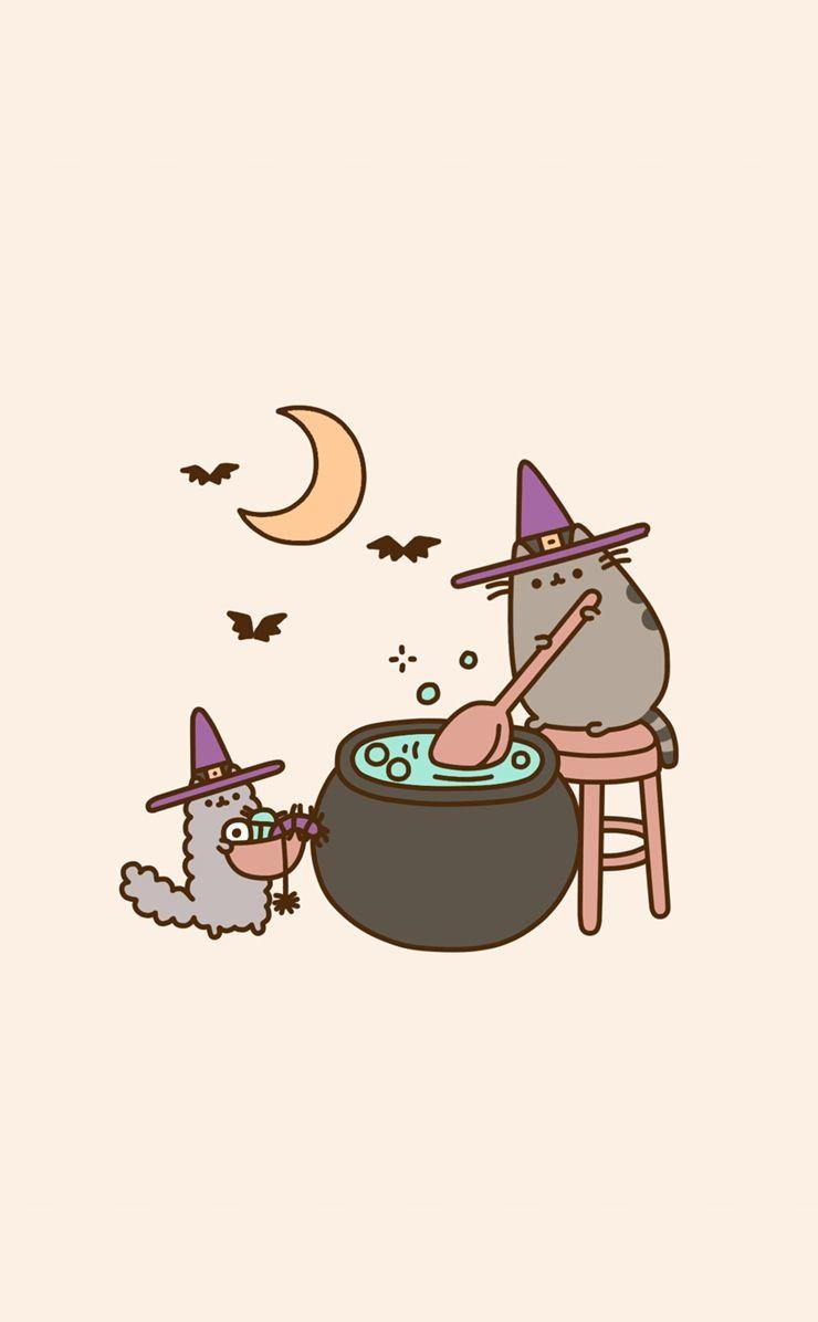 740x1200 Pusheen Witch on weheartit. Halloween wallpaper iphone, Cute fall wallpaper, Cute wallpaper, Phone