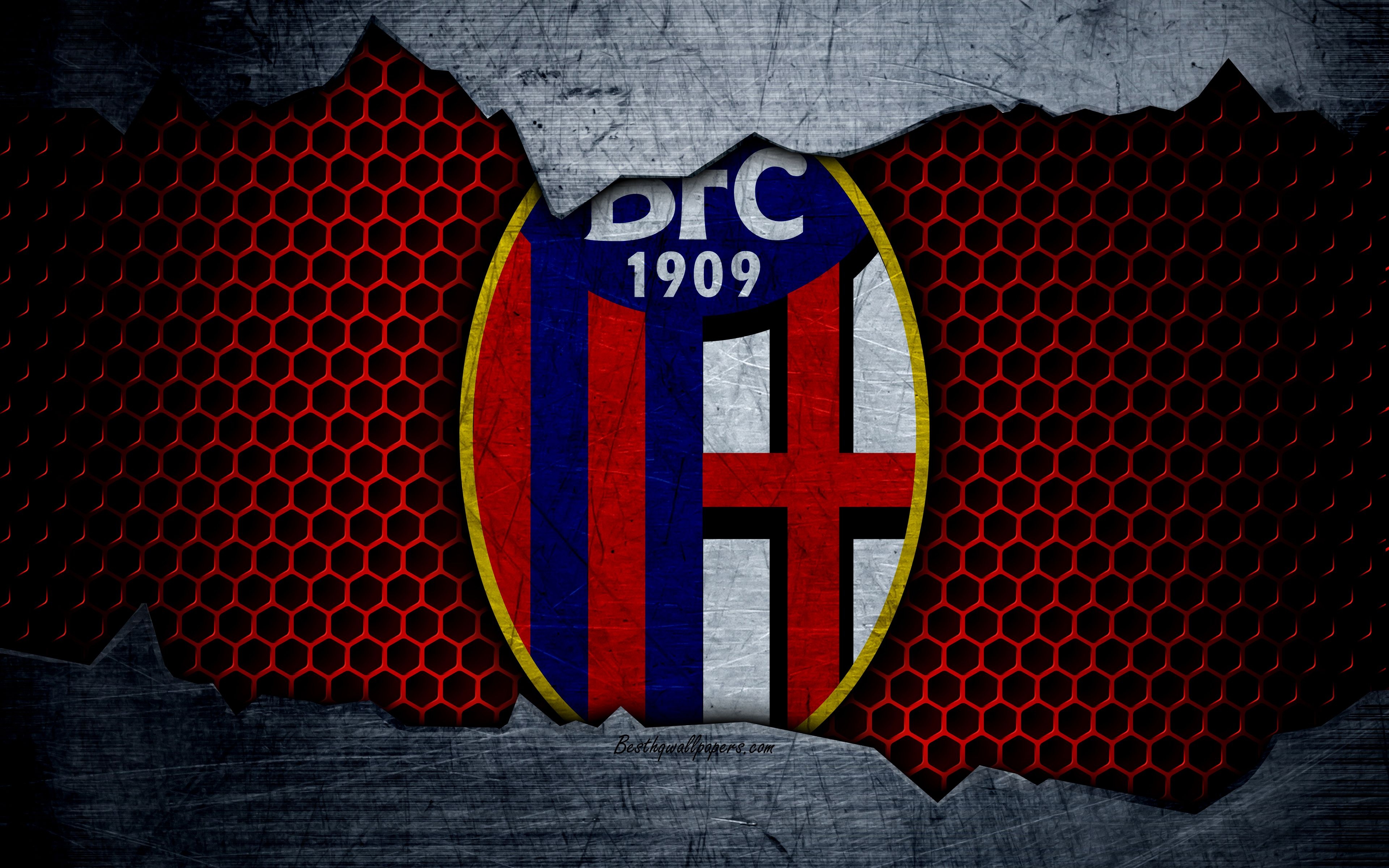 3840x2400 Download wallpaper Bologna, 4k, art, Serie A, soccer, logo, Desktop