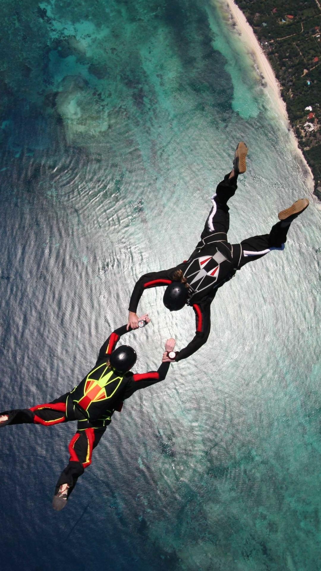 1080x1920 Skydiving Skydivers Parachuting Stunt Ocean HD Wallpaper, Phone