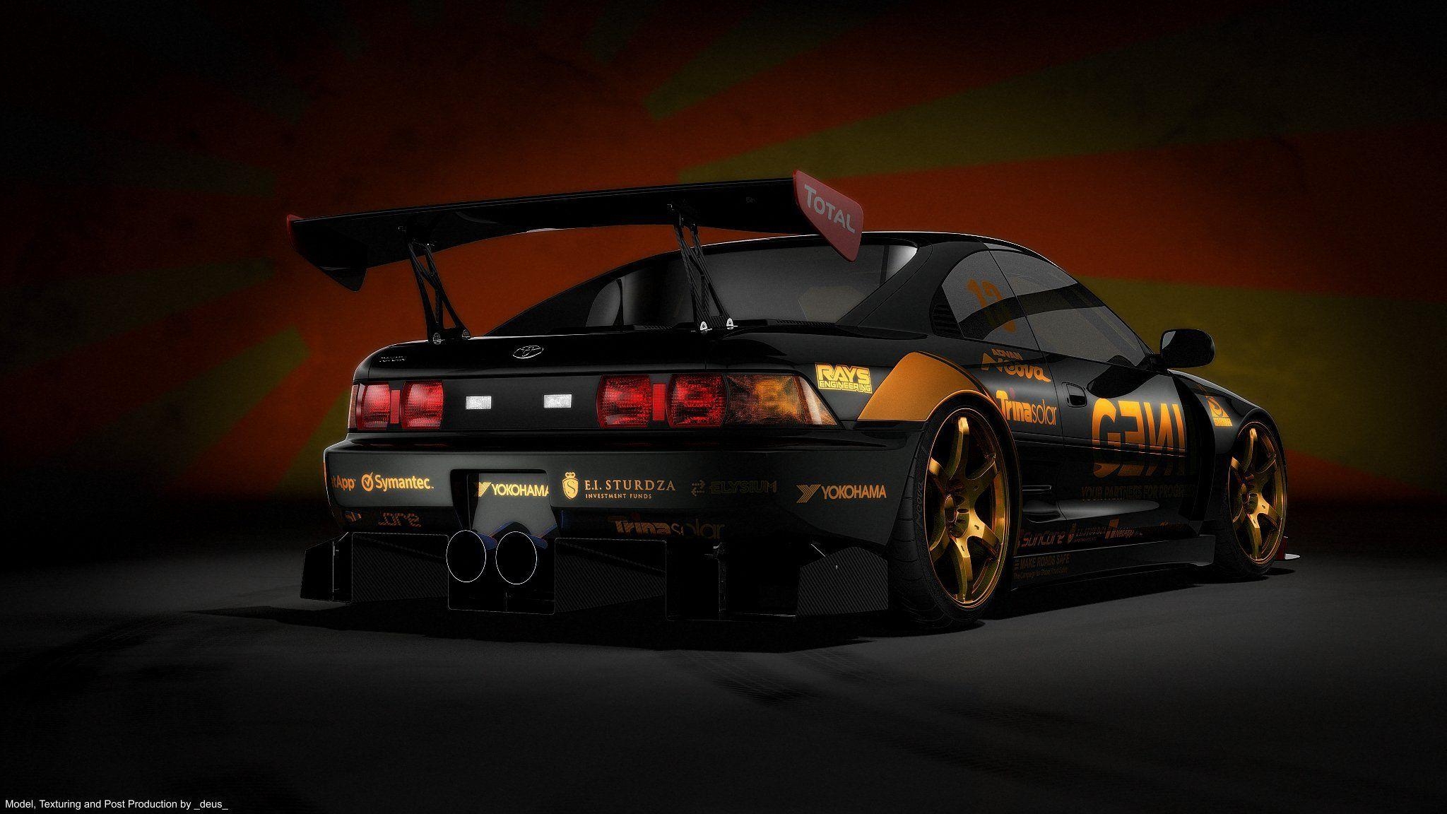 2050x1160 toyota mr2 black japanese flag render HD wallpaper, Desktop