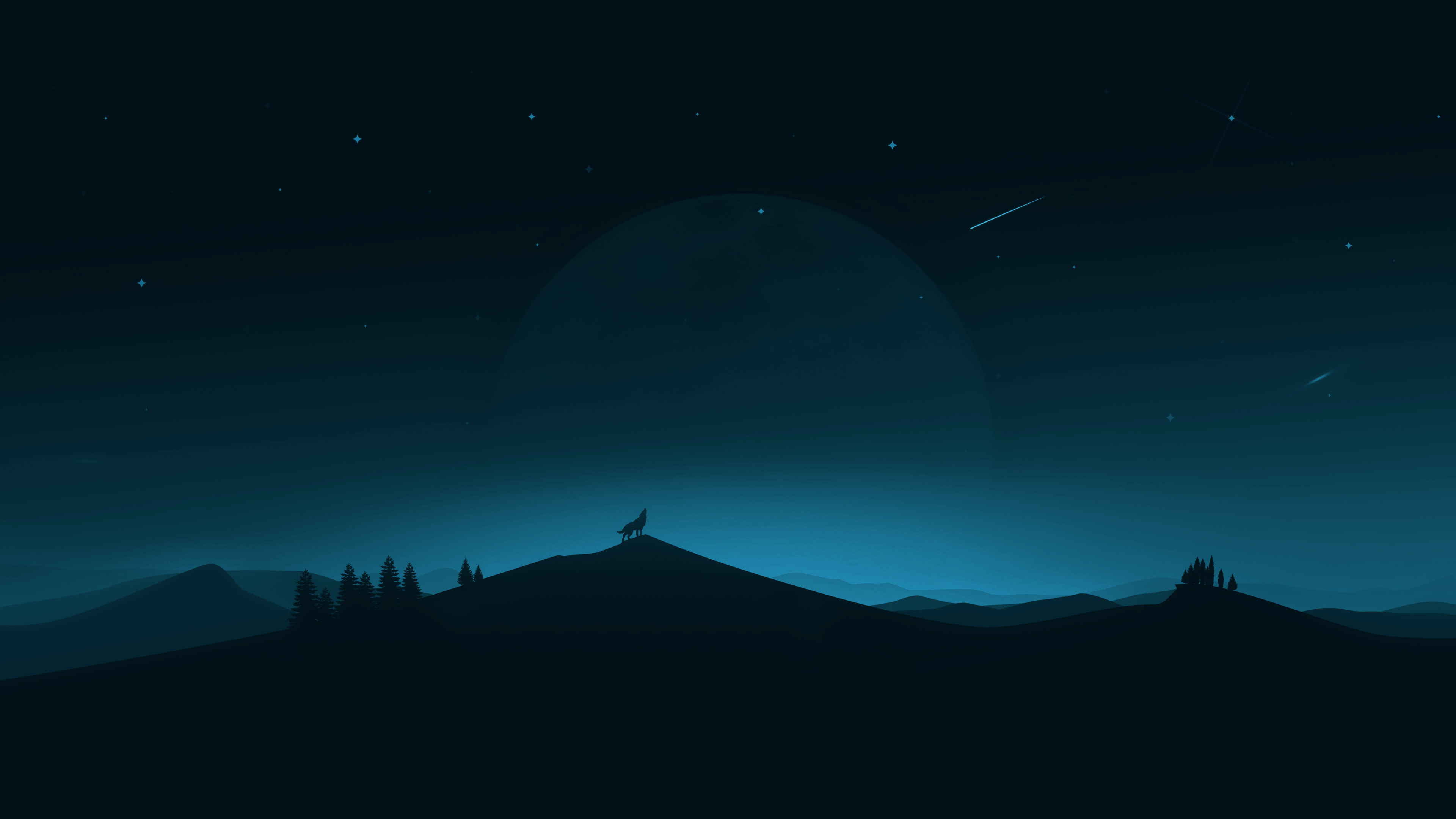 3840x2160 Wallpaper, wolf, digital art, dark, calm, blue, night sky, Desktop