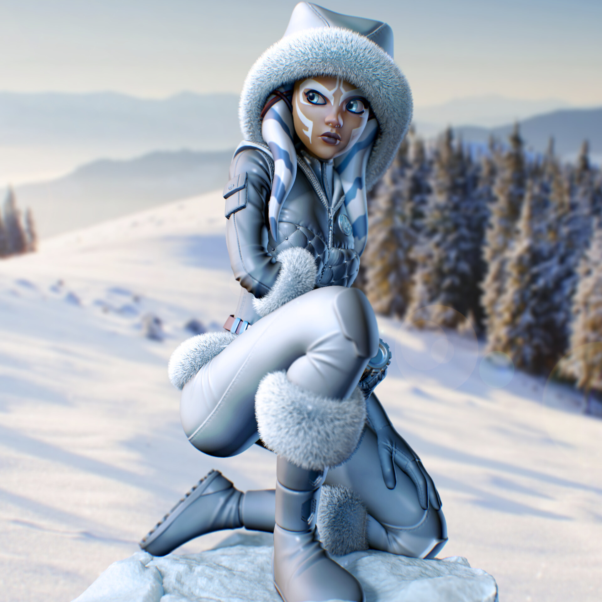 1920x1920 Ahsoka Tano Star Wars Star Wars Heroes Jedi Snow Winter Cold Looking Away Science Fiction CGi Render Wallpaper:, Phone