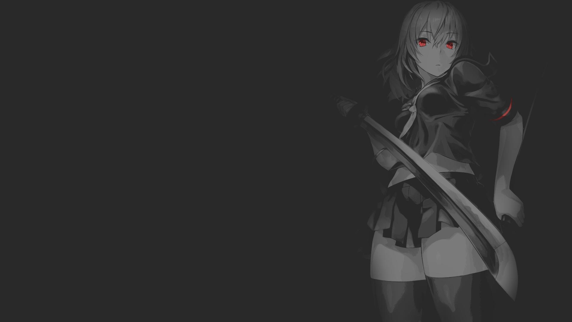 1920x1080 #red, #white, #sword, #black, #dark, #anime girls, #blades, Desktop