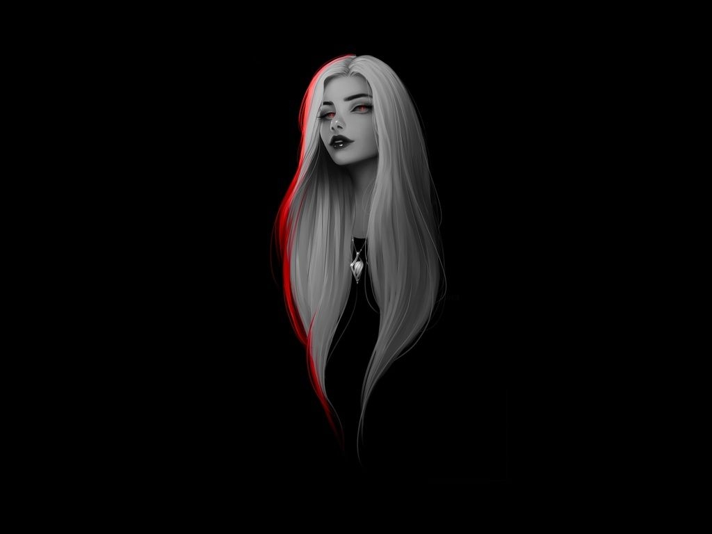 1030x770 Women White Long Hairs Dark Minimalism Wallpaper and Background Image, Desktop