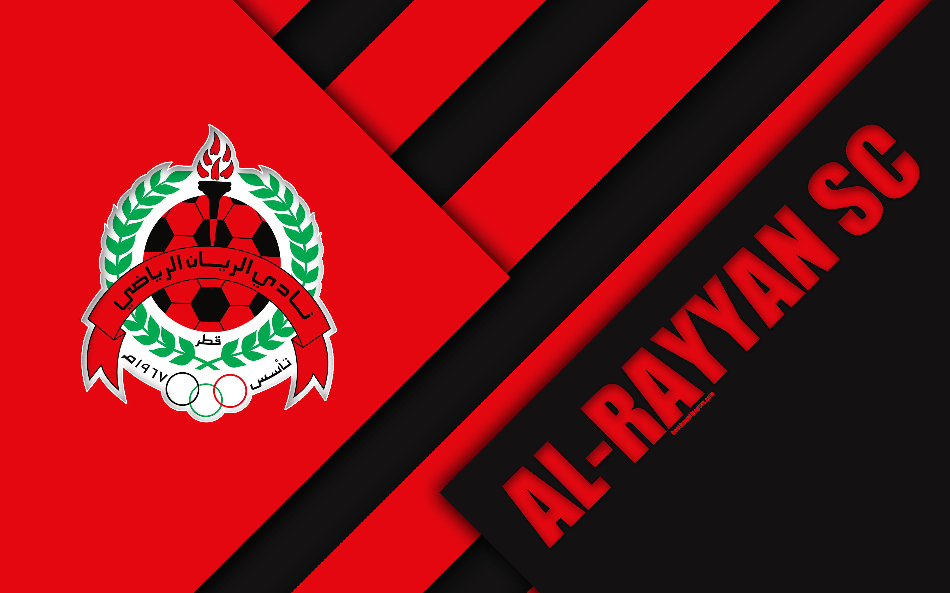 3840x2400 Download Wallpaper Al Rayyan SC, 4k, Riyan Ray, Qatar, Red Black, Desktop