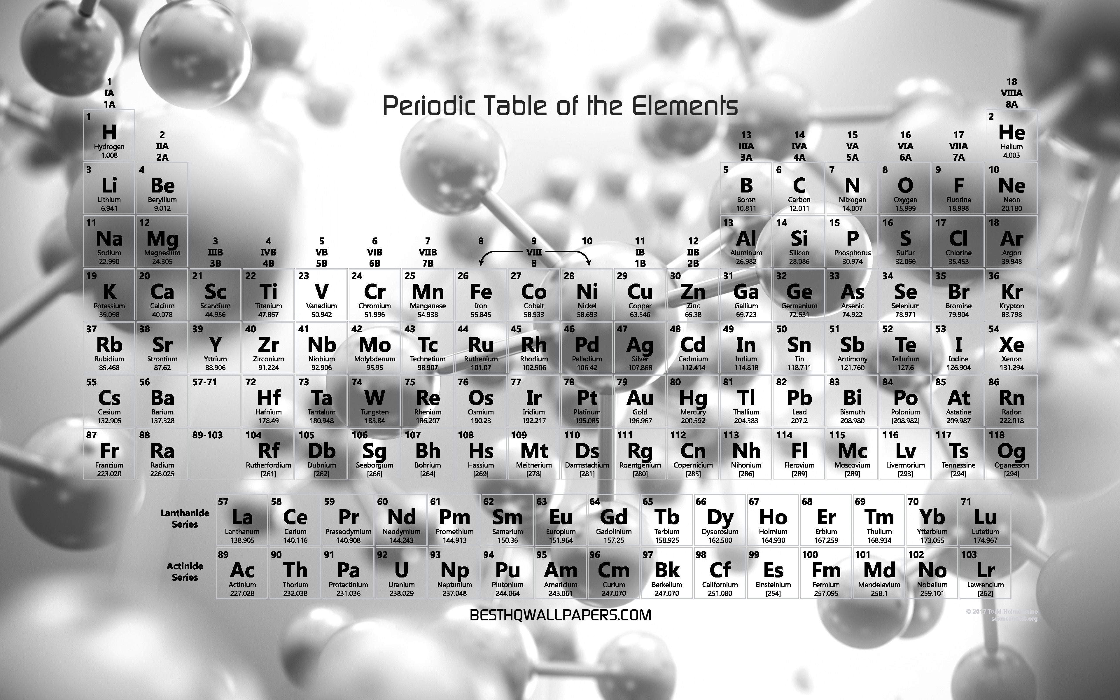 3840x2400 Download wallpaper 4k, Periodic Table of the Elements, gray background, atoms, The Periodic Table, chemistry, molecules, chemical concepts, gray Periodic Table, 3D art for desktop with resolution. High Quality HD picture, Desktop