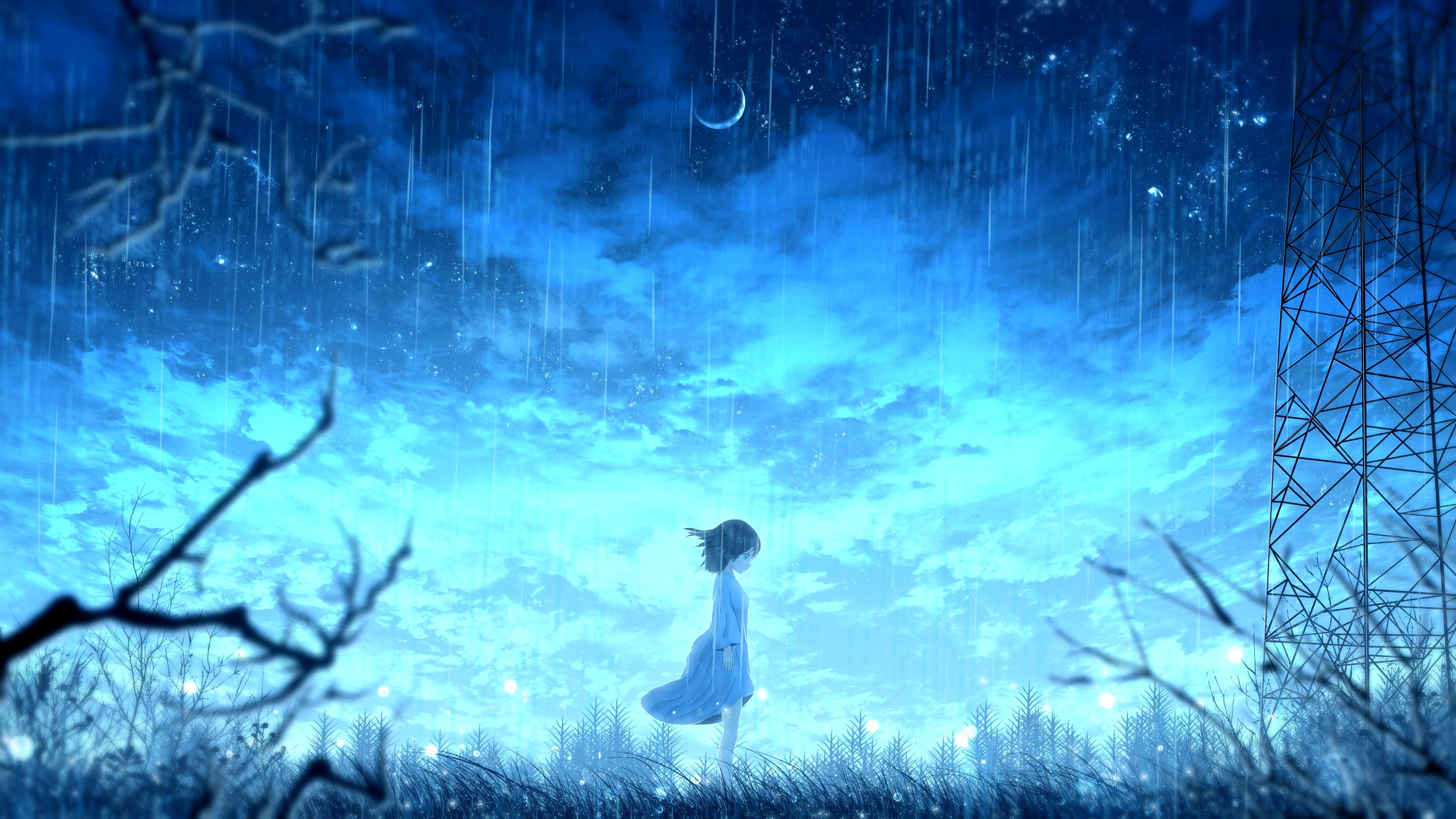 3840x2160 Anime Girl Night Rain 4k, HD Anime, 4k Wallpaper, Image, Desktop