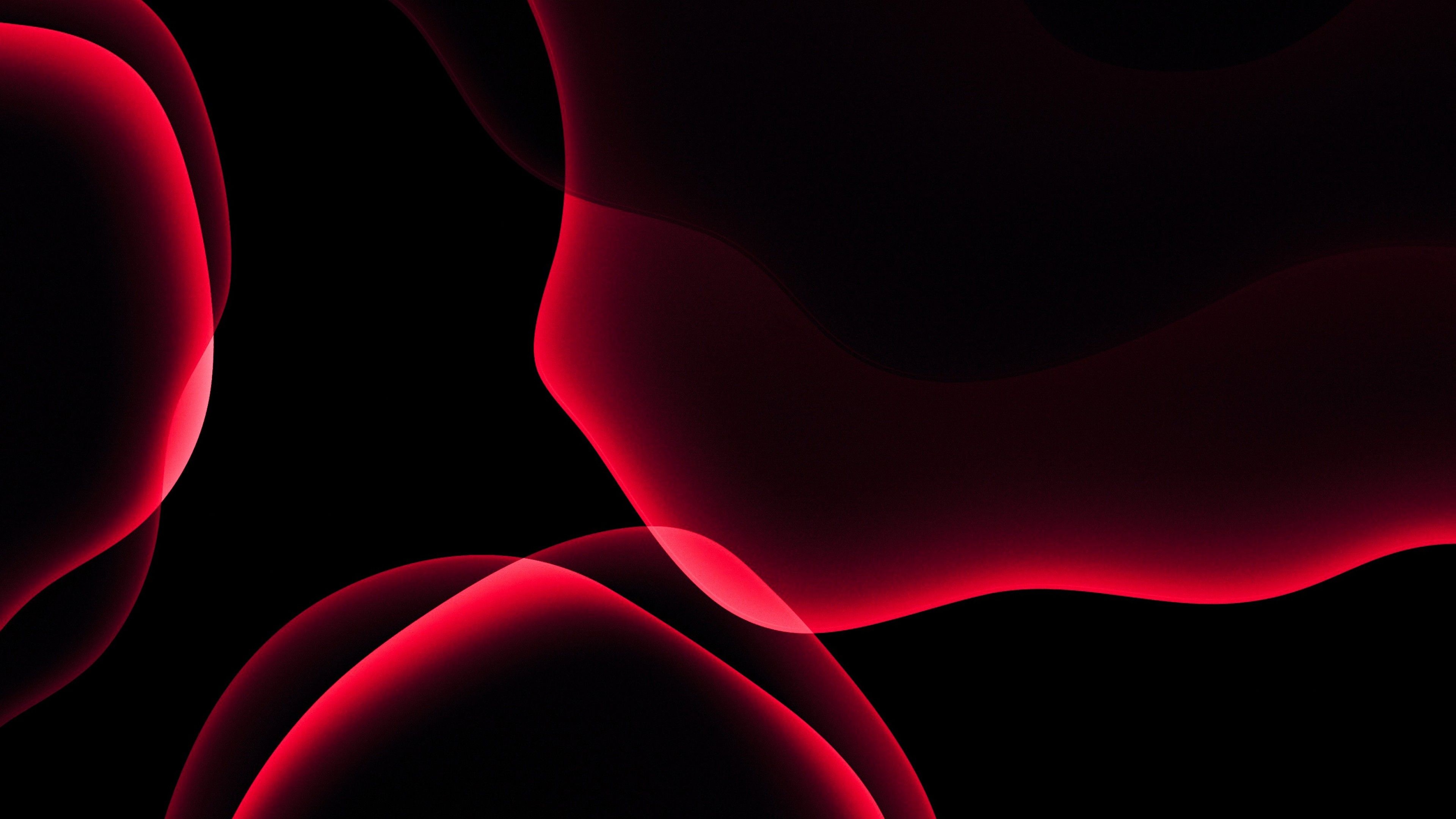 3840x2160 iOS 13 4K Wallpaper, Stock, iPadOS, Red, Black background, AMOLED, HD, Abstract, Desktop